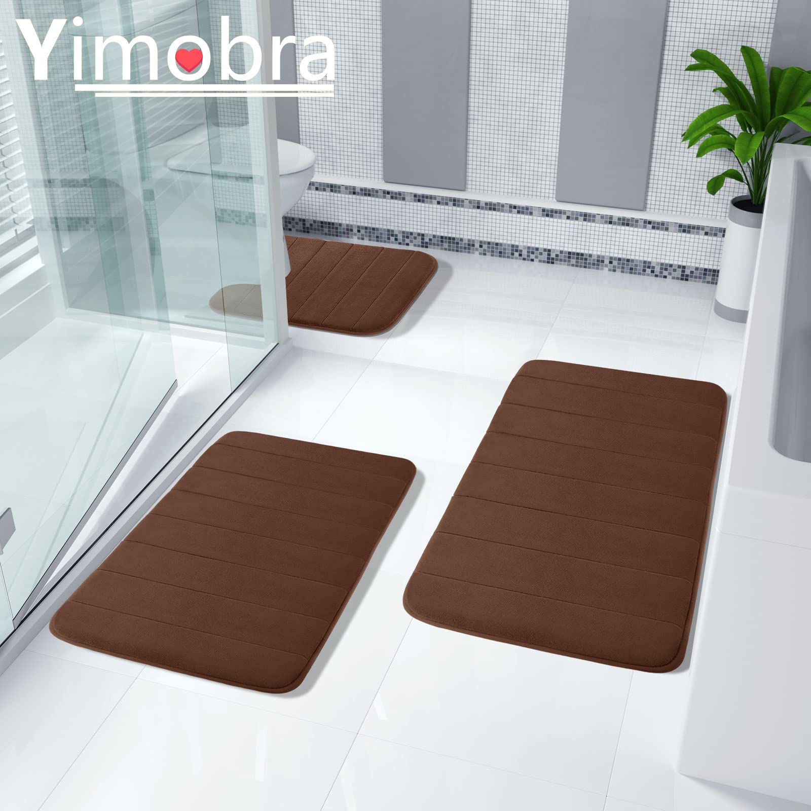Yimobra 3 Pieces Memory Foam Bath Mat Sets, 441X24 + 315X198 And U-Shaped For Bathroom Rugs, Toilet Mats, Non-Slip, Soft Comfort