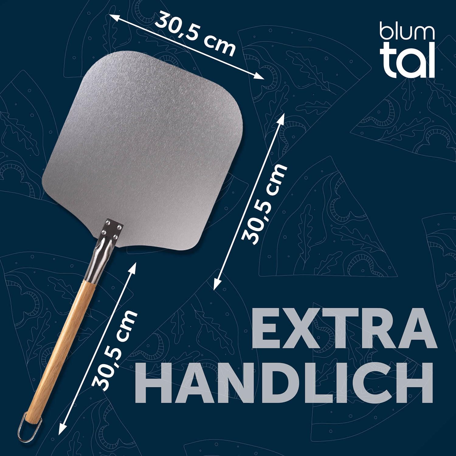 Blumtal Pizza Peel - Aluminium Paddle With Wooden Handle - Cuts - Pizza Peel Oven With A Surface Of 12'' X 12'' And Wooden Handl