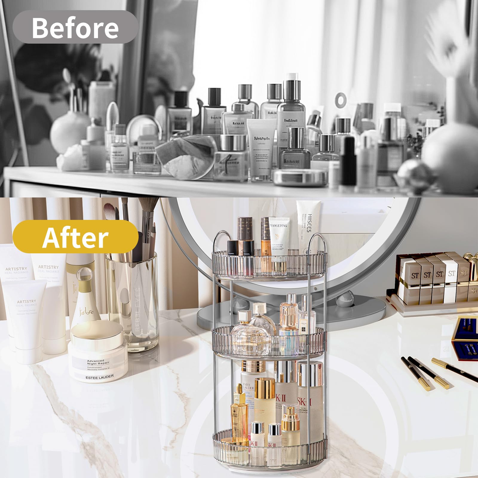 Asayuee 360 Rotating Makeup Organizer,3 Tier Large Capacity Make Up Organizers And Storage,Makeup Organizer For Bathroom,Cosmeti