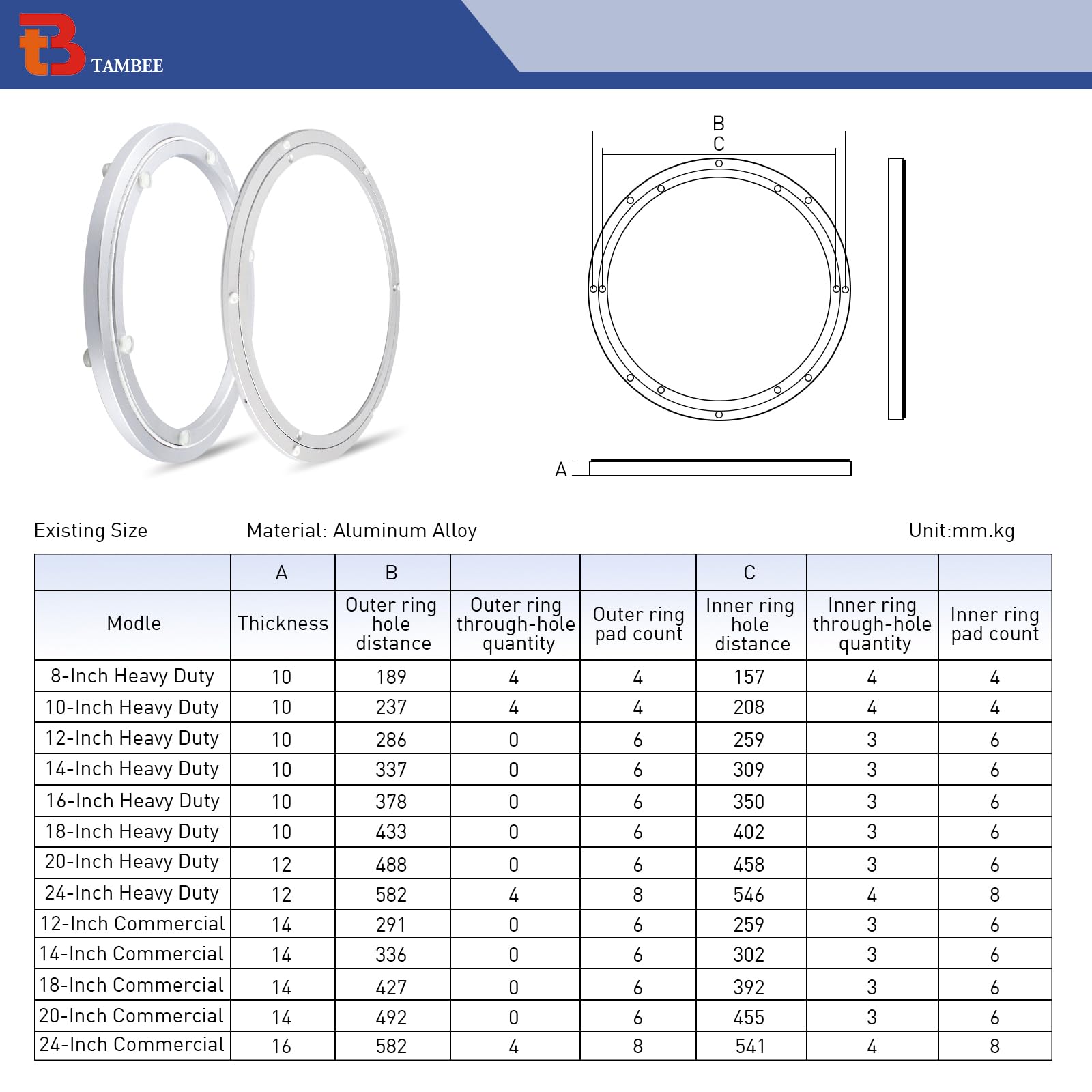 Tambee 12 Inch Lazy Susan Hardware Heavy Duty Metal Rotating Hardware Turntable Bearing Ring 300Mm Turntable Lazy Susan Kit Lazy