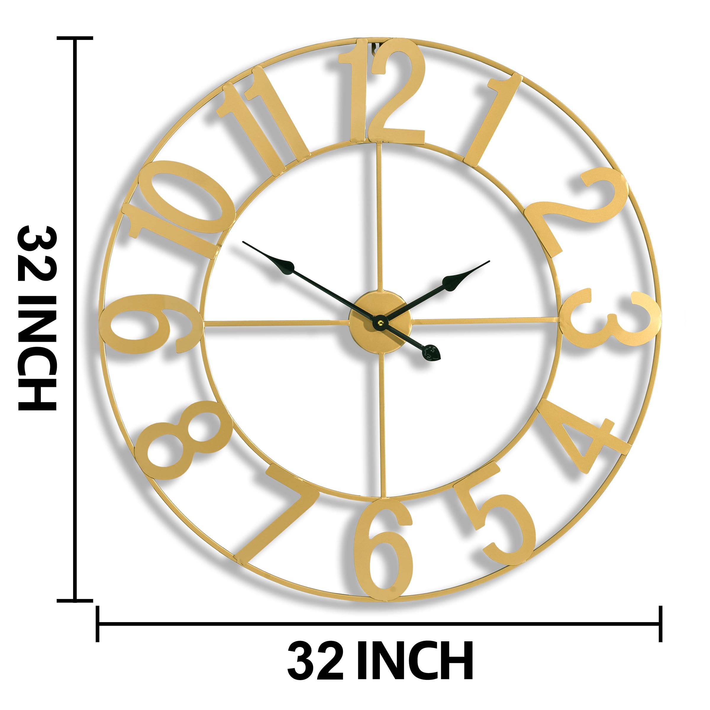 Sorbus 32-Inch Large Wall Clock - Decorative Gold Metal Clock with Black Hands - Silent, Battery Operated, Modern Wall Decor for