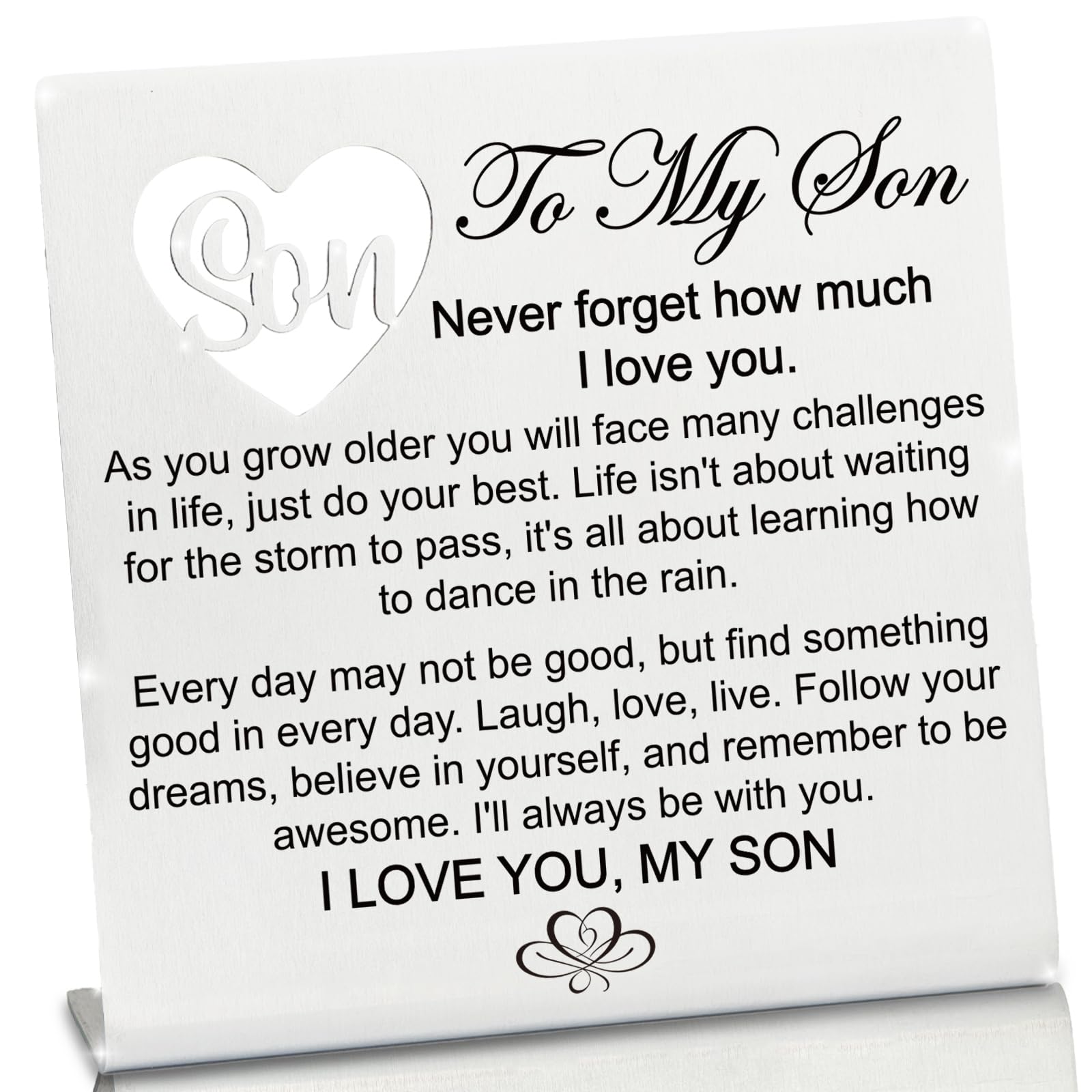 Stainless Steel Desk Plaque with Encouragement Quote, Inspirational Desk Decor Sign for Son from Mom, Heartwarming Present for S