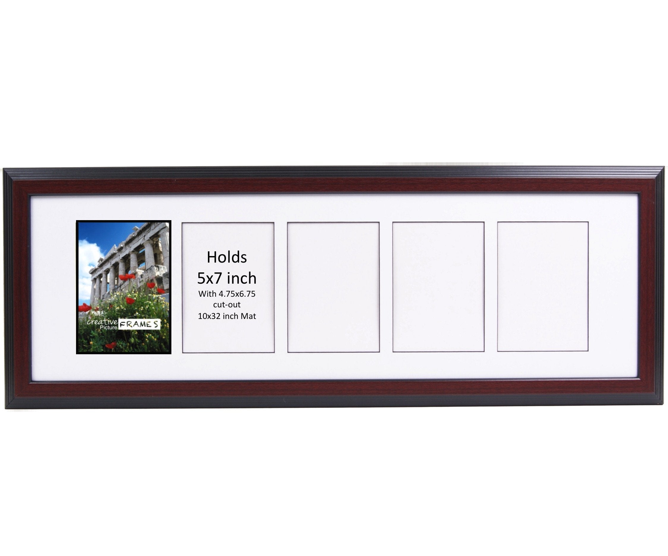 CreativePF- 5 Opening Glass Face Mahogany Picture Frame to hold 5 by 7 inch Photographs including 10x32-inch White Mat Collage