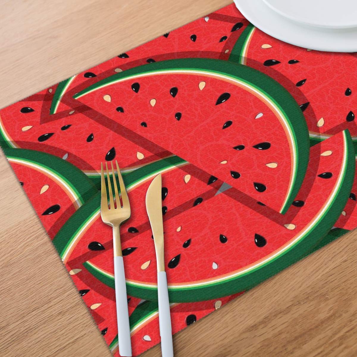 Delerain Red Watermelon Set Of 6 Placemats For Dining Table, Snack Drink Heat Insulation Stain Resistant Anti-Skid Washable Tabl