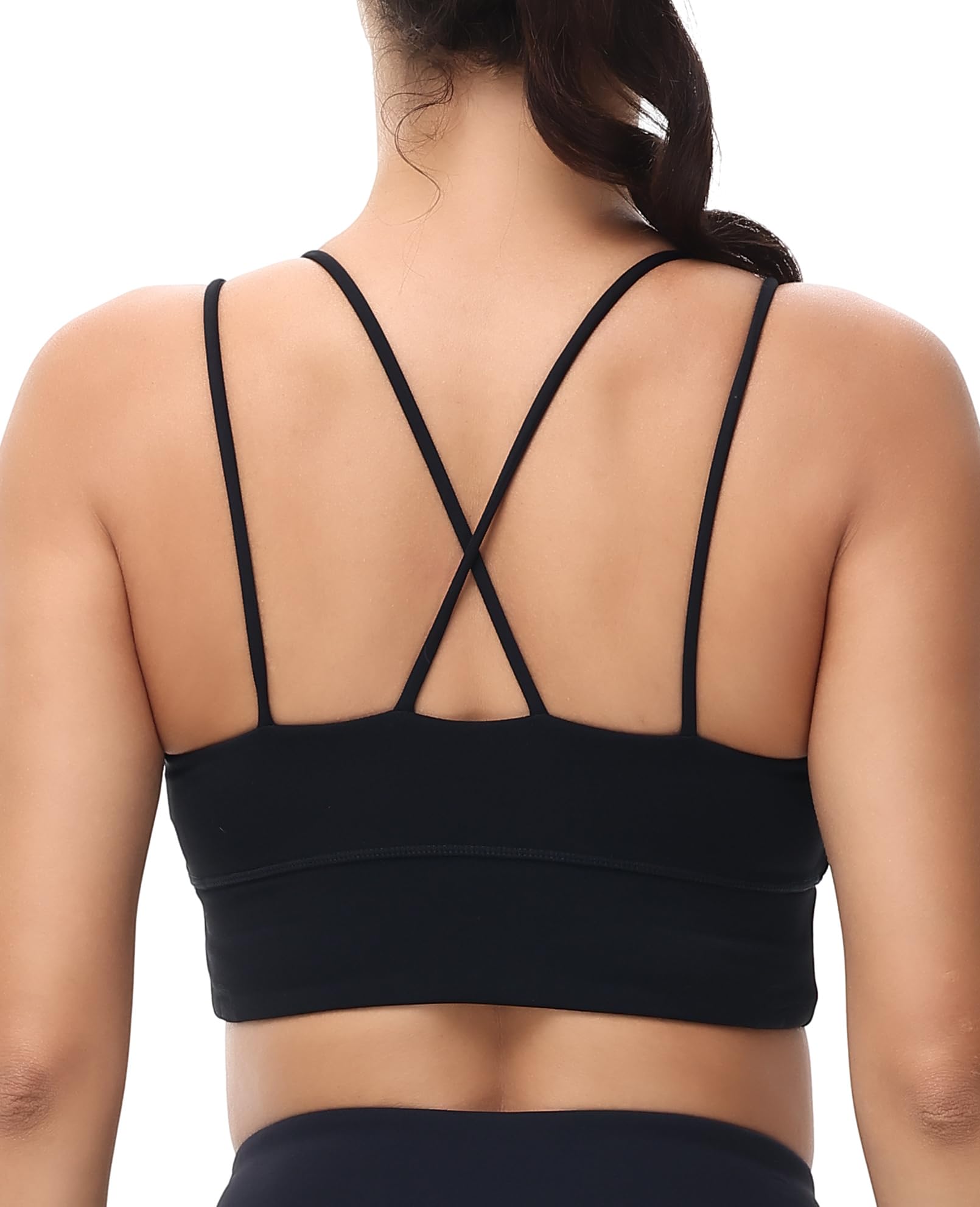 Motorun Womens Push-Up Padded Strappy Sports Bra Cross Back Wirefree Fitness Yoga Top Black S