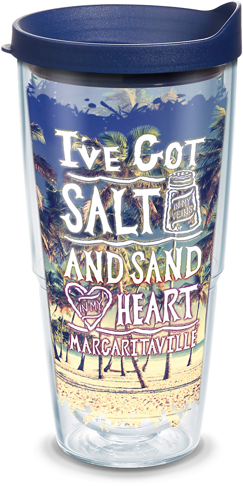 Tervis Margaritaville - Salt In My Veins Insulated Tumbler With Wrap And Navy Blue Lid, 24Oz, Clear