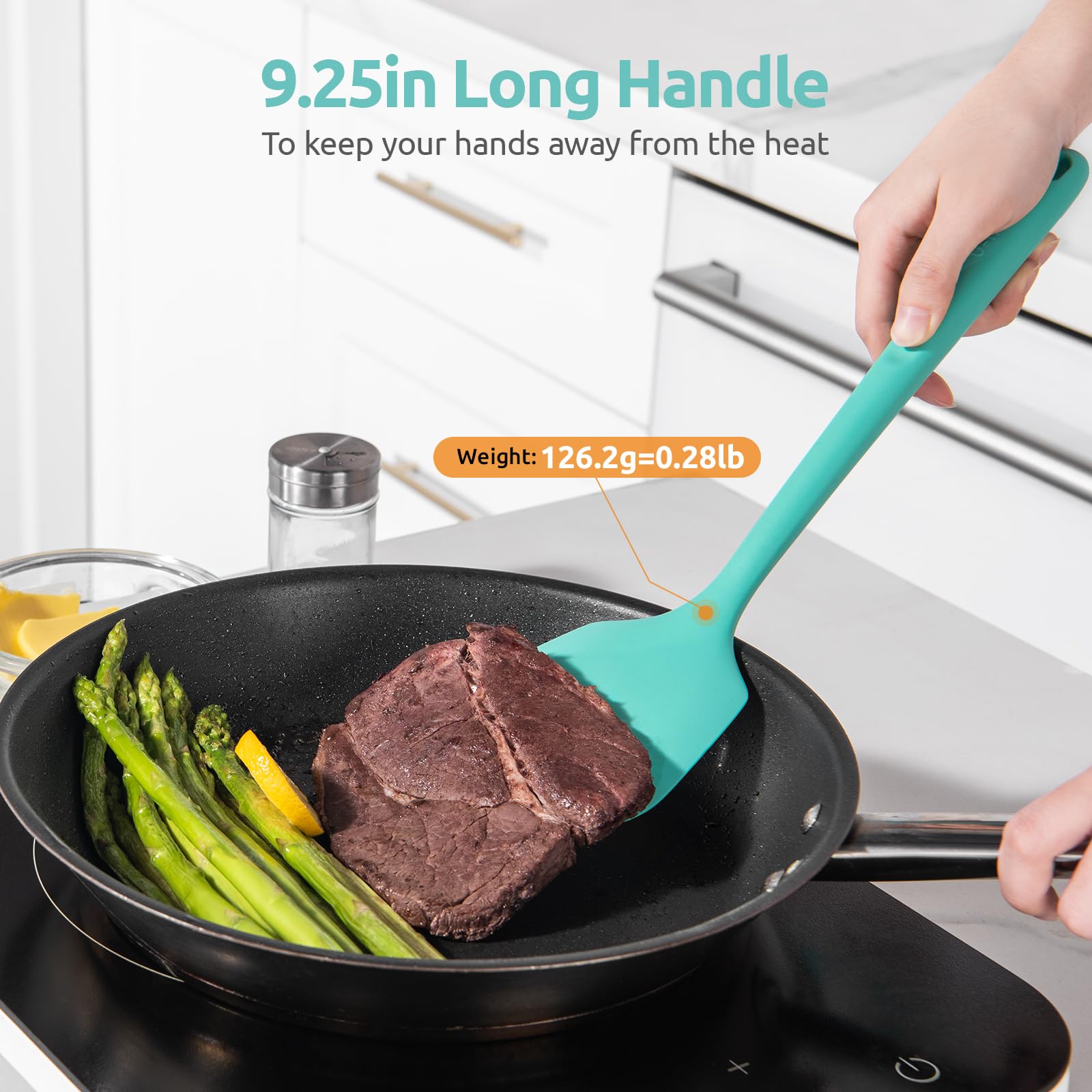 13.6'' Solid Silicone Turner: U-Taste 600F Heat Resistant Kitchen Spatula Flipper, Food Grade Flexible Wide Seamless Rubber Cook