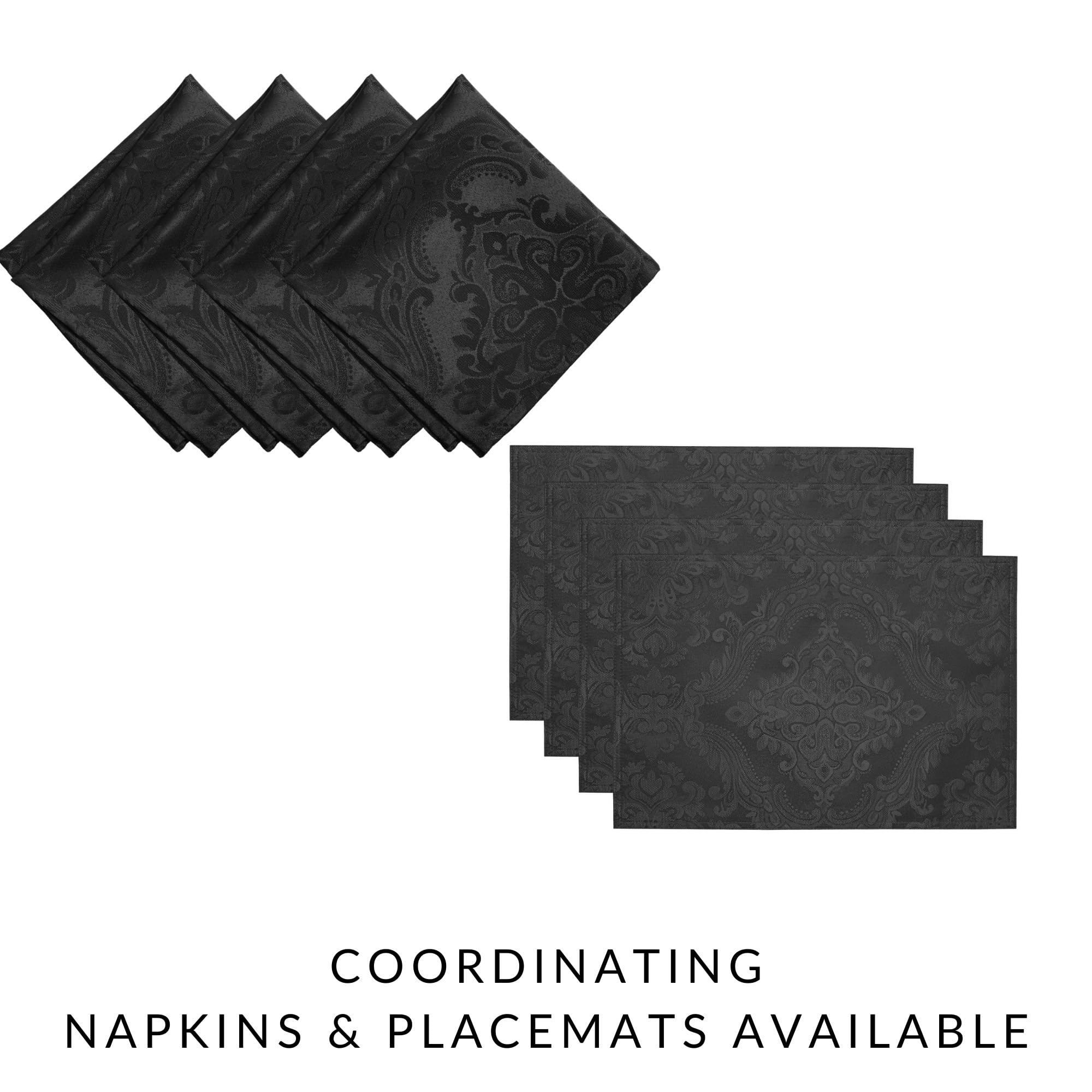 Elrene Home Fashions Caiden Elegance Damask Fabric Napkins (Set Of 4), 17'' X 17'', Black 4 Count