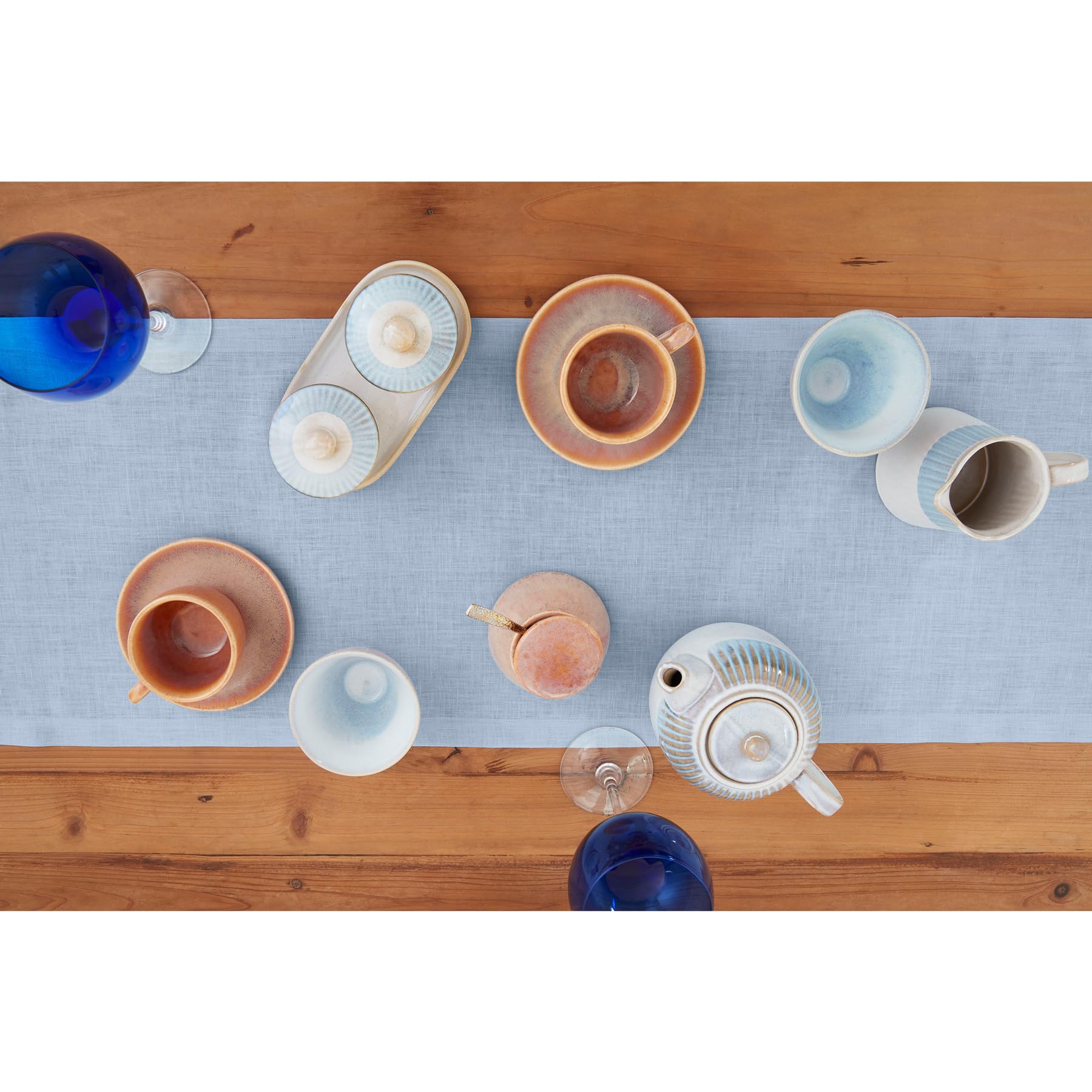 Solino Home Linen Table Runner 48 Inch - 100% Pure Linen Sky Blue Table Runner 14 X 48 Inch - Machine Washable Dining Christmas