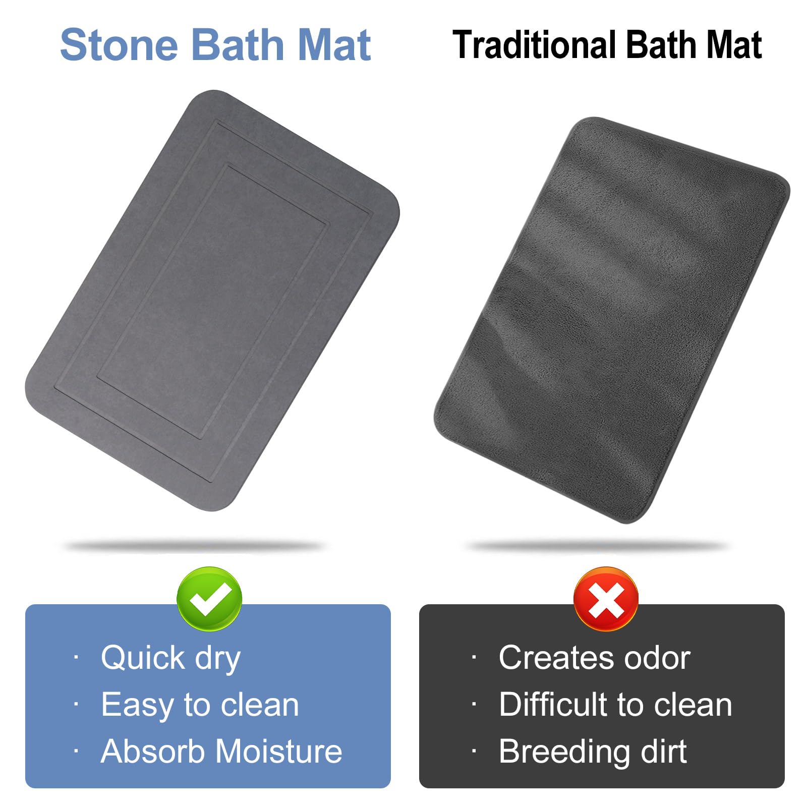 Humiga 2 Pack Stone Bath Mat, Diatomaceous Earth Shower Mat, Non-Slip Super Absorbent Quick Drying Bathroom Kitchen Floor Mat (G