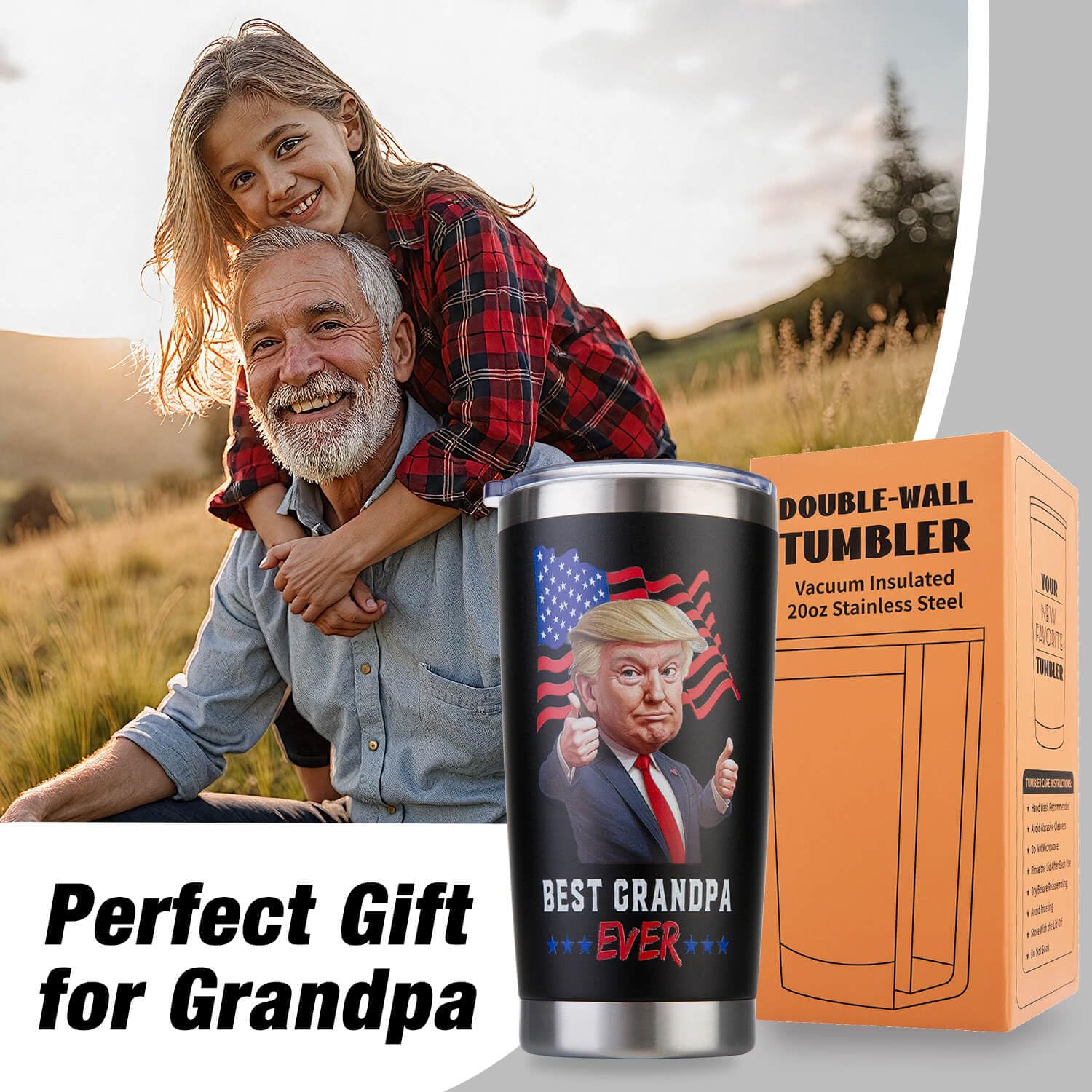 Polmmys Grandpa Gifts - Best Grandpa Ever Mug Cup for Christmas, Birthday, Fathers Day - 20oz Coffee Tumbler, Insulated Stainles