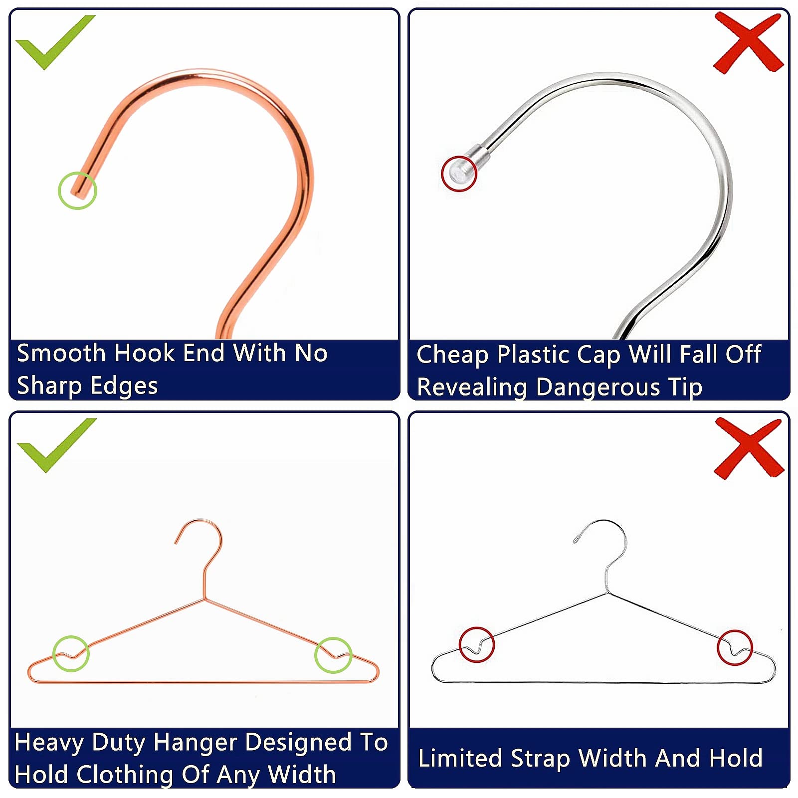 Amber Home 17'' Rose Gold Strong Metal Hanger 30 Pack, Copper Clothes Hangers, Heavy Duty Coat Hangers, Standard Suit Hangers Fo