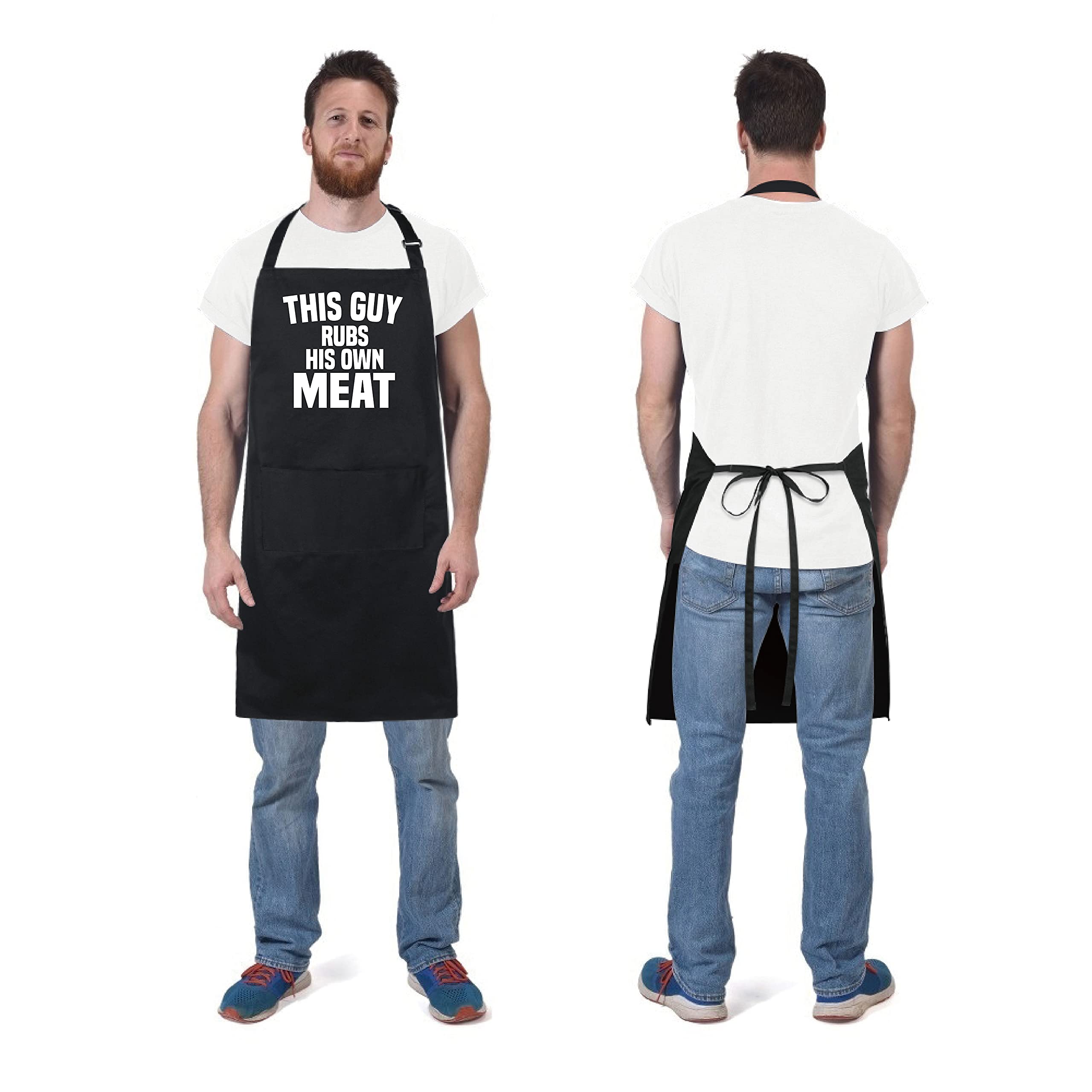 Xornis 100% Cotton Funny Aprons This Guy Rubs His Own Meat With 2 Pockets Bbq Grilling Adjustable Bib Aprons Gifts For Men Dad F