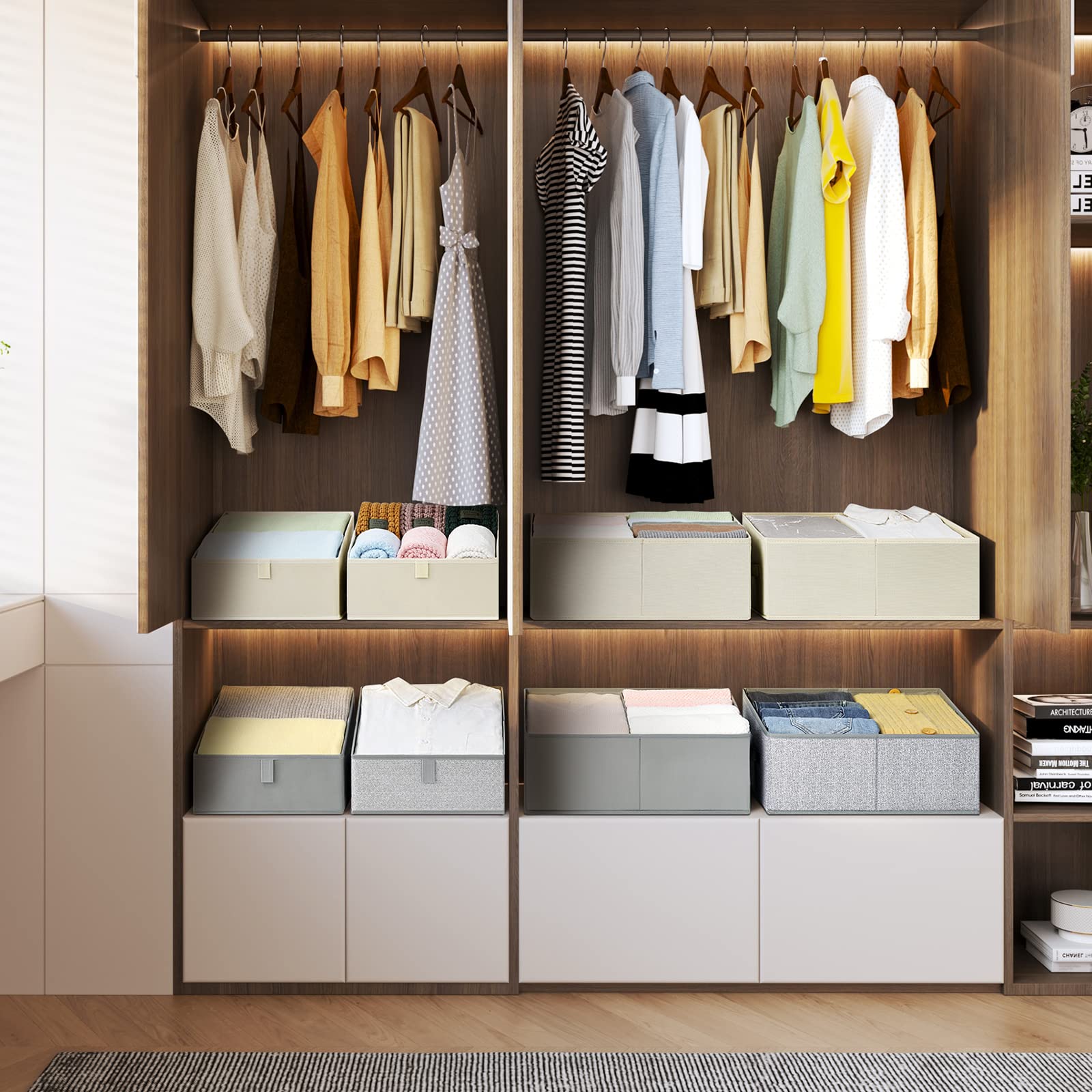 DIMJ Closet Baskets  6 Packs Trapezoid Storage Bins  Fabric Baskets for Organizing Shelves  Foldable Storage Cube Bins for Toys  Baby Toiletry  Office Supplies  DVDs  Books