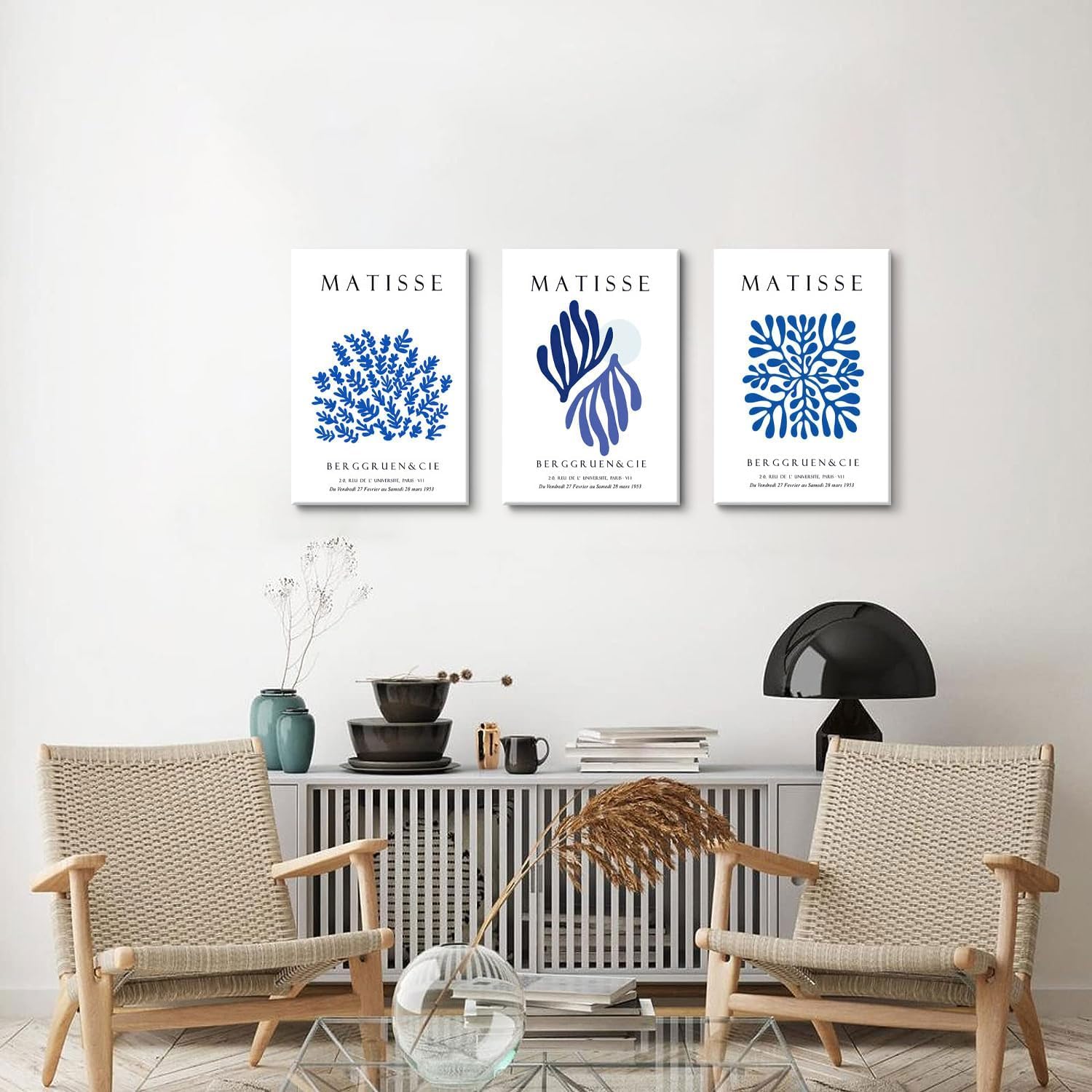 Djmwtb Matisse Canvas Wall Art Abstract Navy Blue Poster Prints Framed Set Of 3 Minimalist Flower Aesthetic Pictures Modern Artw