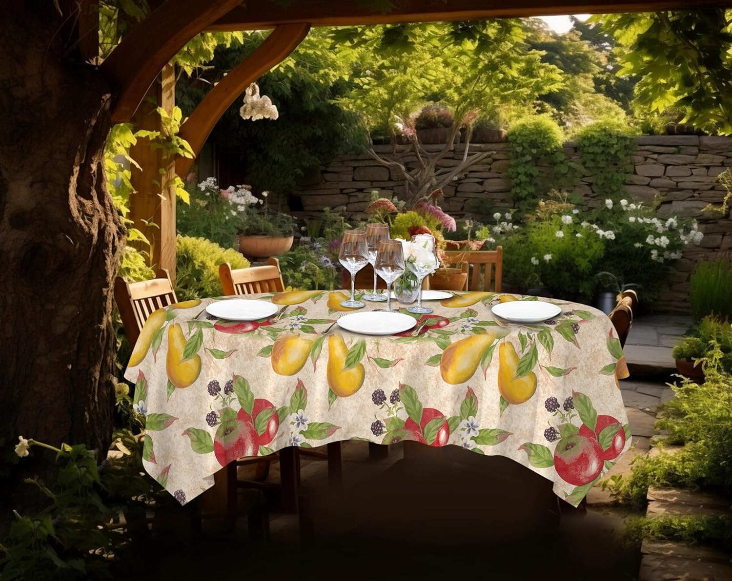 Everyday Luxuries Waterproof Oblong Tablecloth With Umbrella Hole 60 X 84 Inch Stain And Wrinkle Resistant | Decorative 3.6 Gaug
