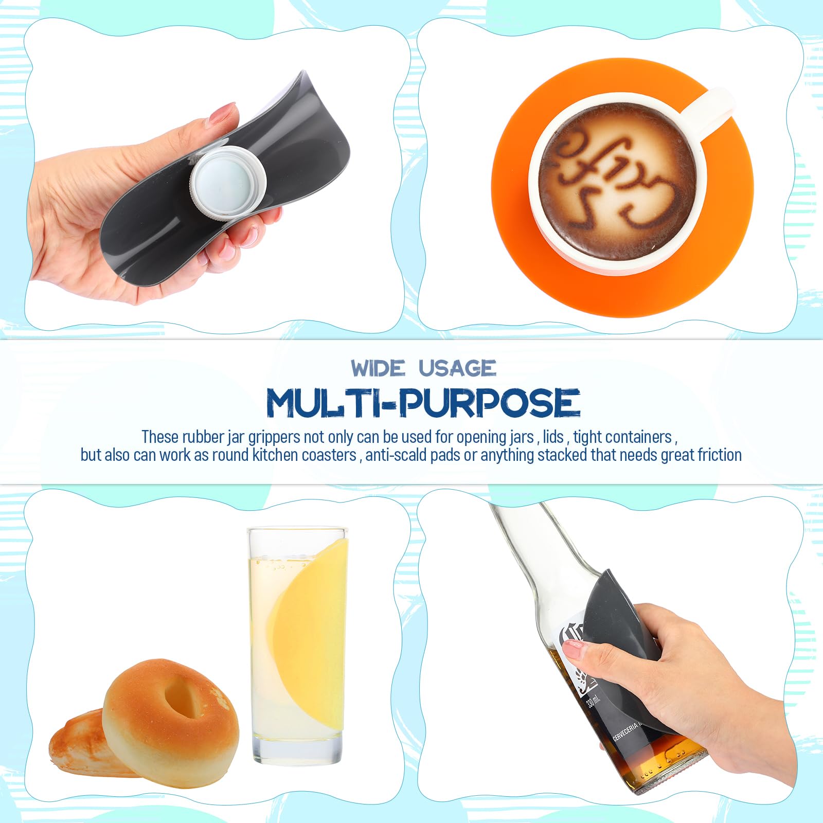 Chuangdi 8 Pcs Jar Opener Rubber Jar Gripper Pads 5'' Round Coasters Heat Insulation Pad Trivet Non Tear Multi-Purpose Bottle Li