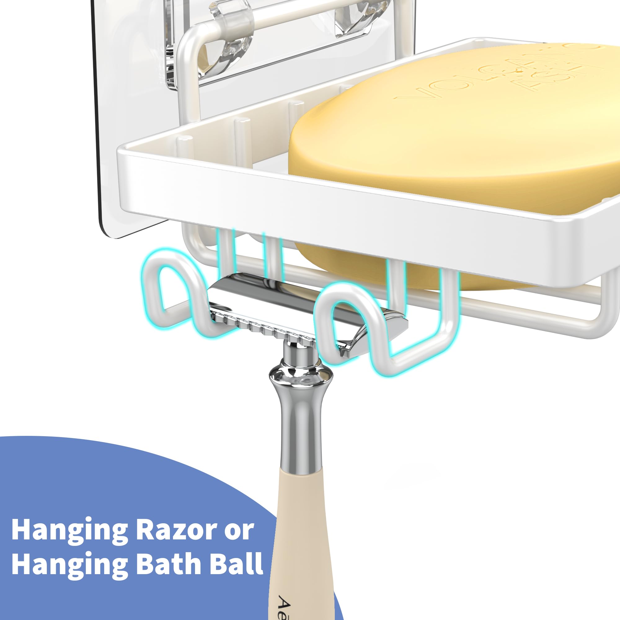 Moforoco Soap Bar Holder For Shower, No Drilling, 304 Rustproof Stainless Steel, Wall Mounted Soap Holder With 2 Hooks And Razor
