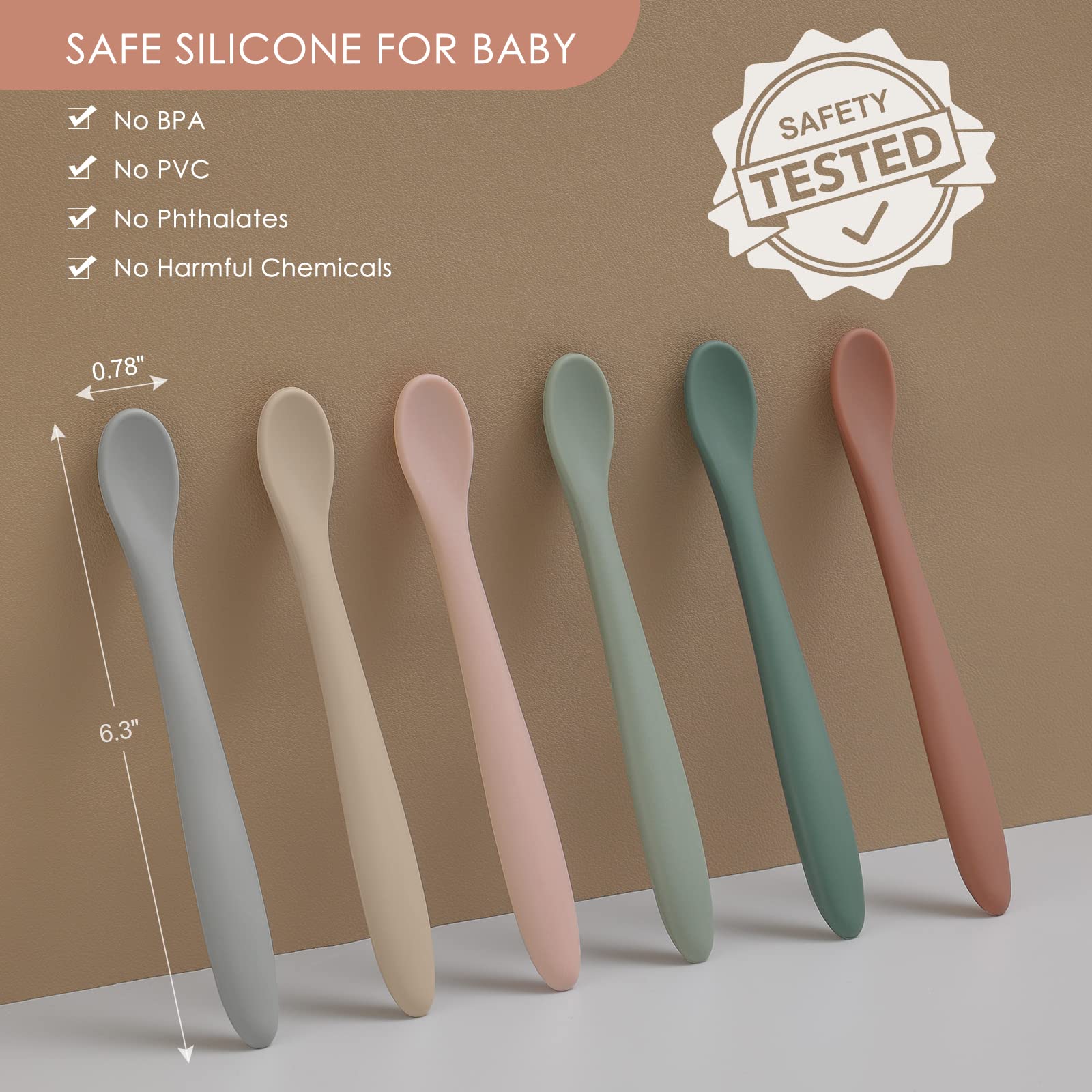 6-Piece Silicone Feeding Spoons for First Stage Baby and Infant  Soft-Tip Easy on Gums I Training Spoon  Baby Utensils Feeding Supplies  Dishwasher & Boil-proof