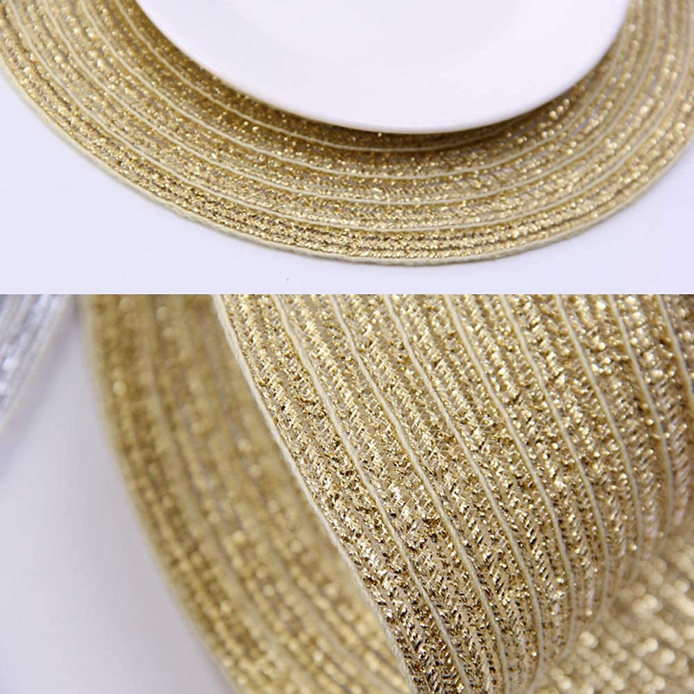 Shacos Glitter Gold Round Braided Placemats Set Of 8 Sparkle Washable 15 Inch Round Table Mats Woven Place Mats For Dining Table