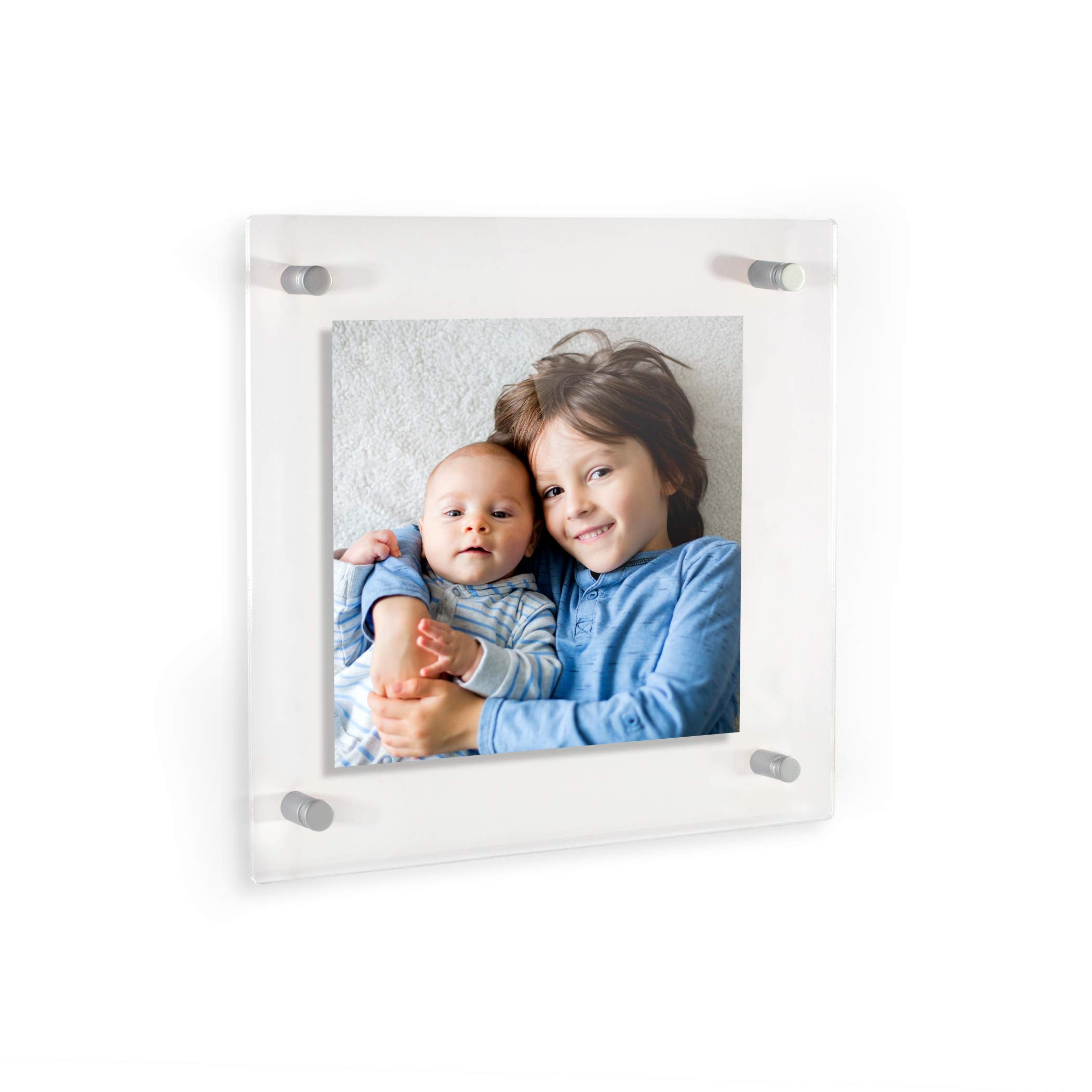 ArtToFrames Floating Acrylic Frame for Pictures Up to 8x8 inches (Full Frame is 12x12) with Muted Chrome Standoff Wall Mount Har