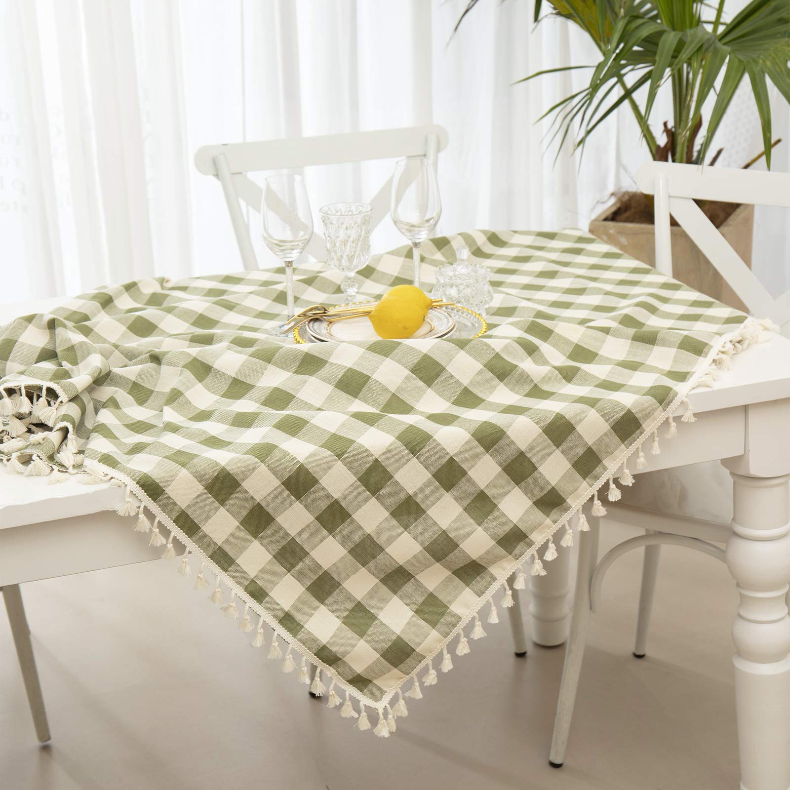Midsummer Breeze Checkered Tablecloth Rectangle  Heavy Weight Wrinkle Free Cotton Linen Table Cloth Plaid Table Cover for Spring Summer Picnic Kitchen Dinner Restaurant Outdoor Party(55x84