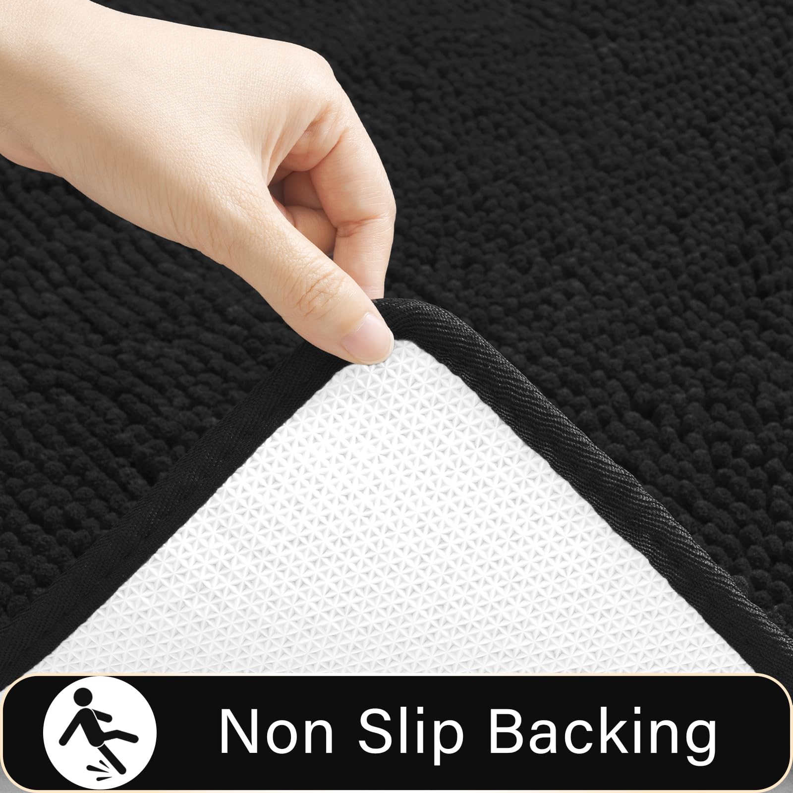 Lochas Bathroom Rugs Sets 2 Piece, Soft Non Slip Bath Mat Set, 20''X20'' U-Shaped Toilet Rug And 34''X21'' Black Bathroom Rugs,