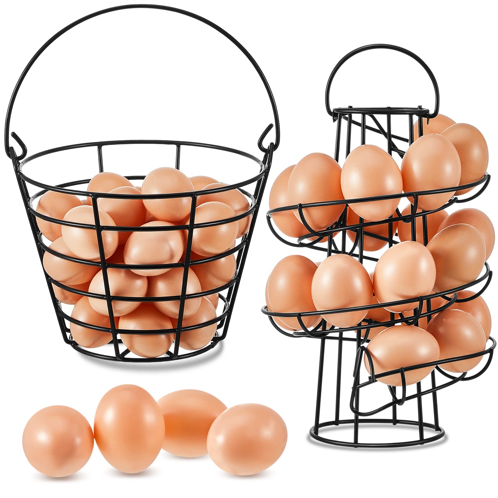 Zubebe 2 Pcs Egg Basket For Collecting Eggs With Handle, 9.4'' Tall Spiral Egg Holder Countertop And 8.3'' Width Egg Storage Rac