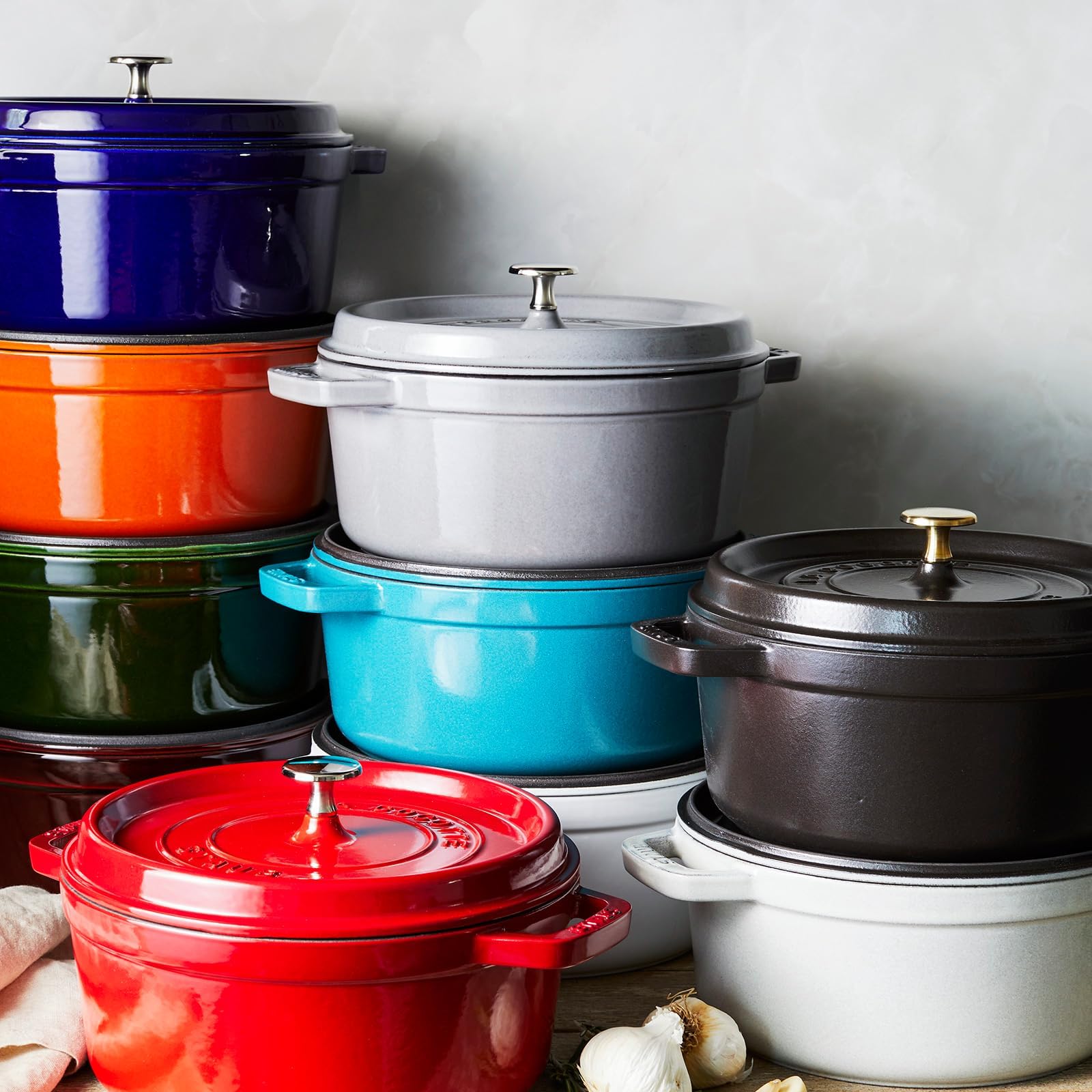 Staub Cast Iron Dutch Oven 4-Qt Round Cocotte, Made In France, Serves 3-4, Cherry