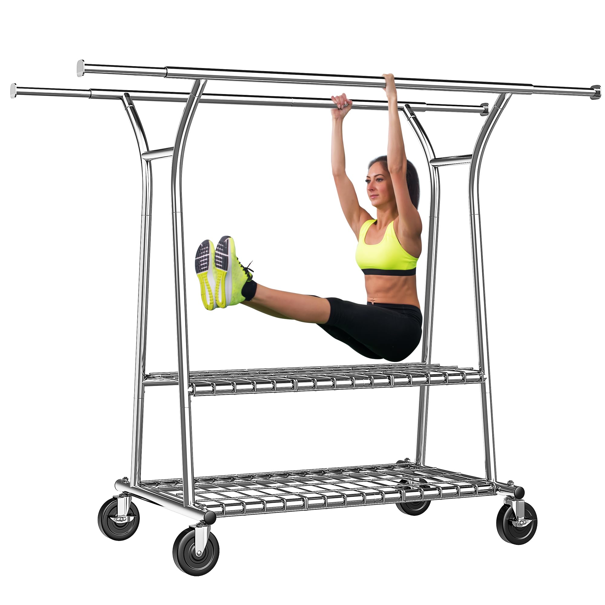 Raybee 78''W Clothes Rack Heavy Duty Loads 650Lbs, Clothing Racks For Hanging Clothes, Rolling Clothing Rack With Shelves, Cloth