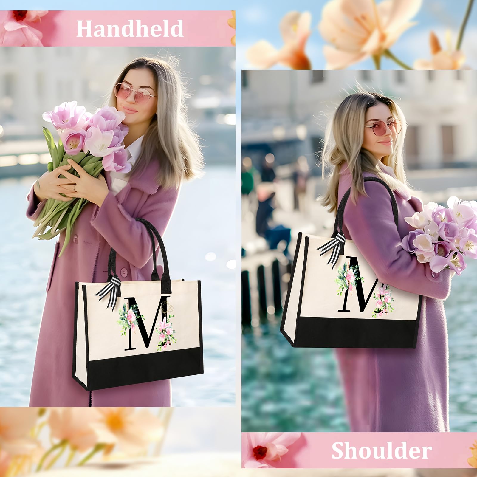 Ayge Personalized Initial Canvas Beach Bag Cosmetic Bags, Monogrammed Gifts For Women, Tote Bag, Makeup Bag, Birthday Gifts For