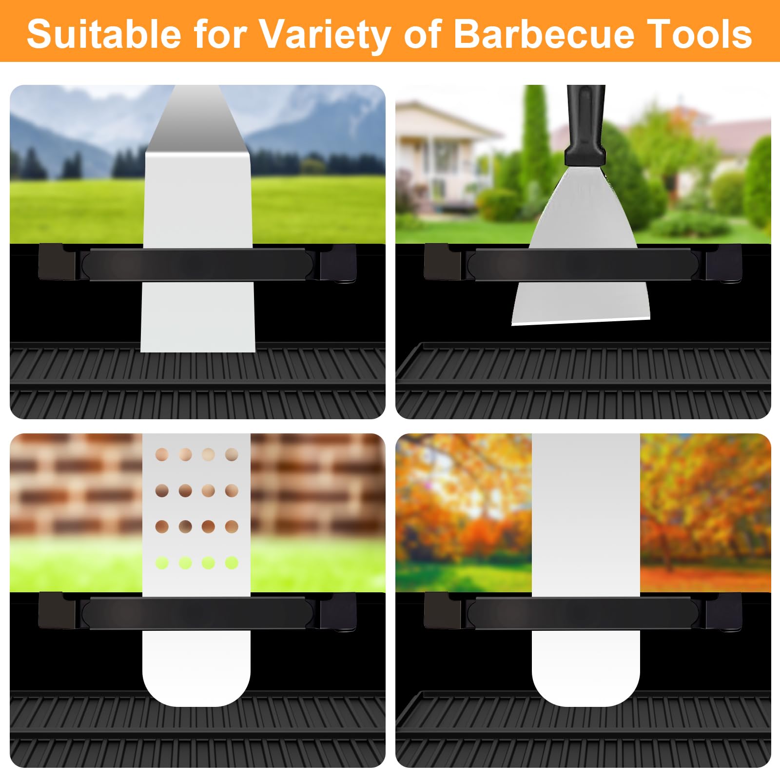Griddle Spatula Holder, Adjustable Stainless Steel Grill Tool Hold Rack For Blackstone, Camp Chef, Royal Gourmet (Black)