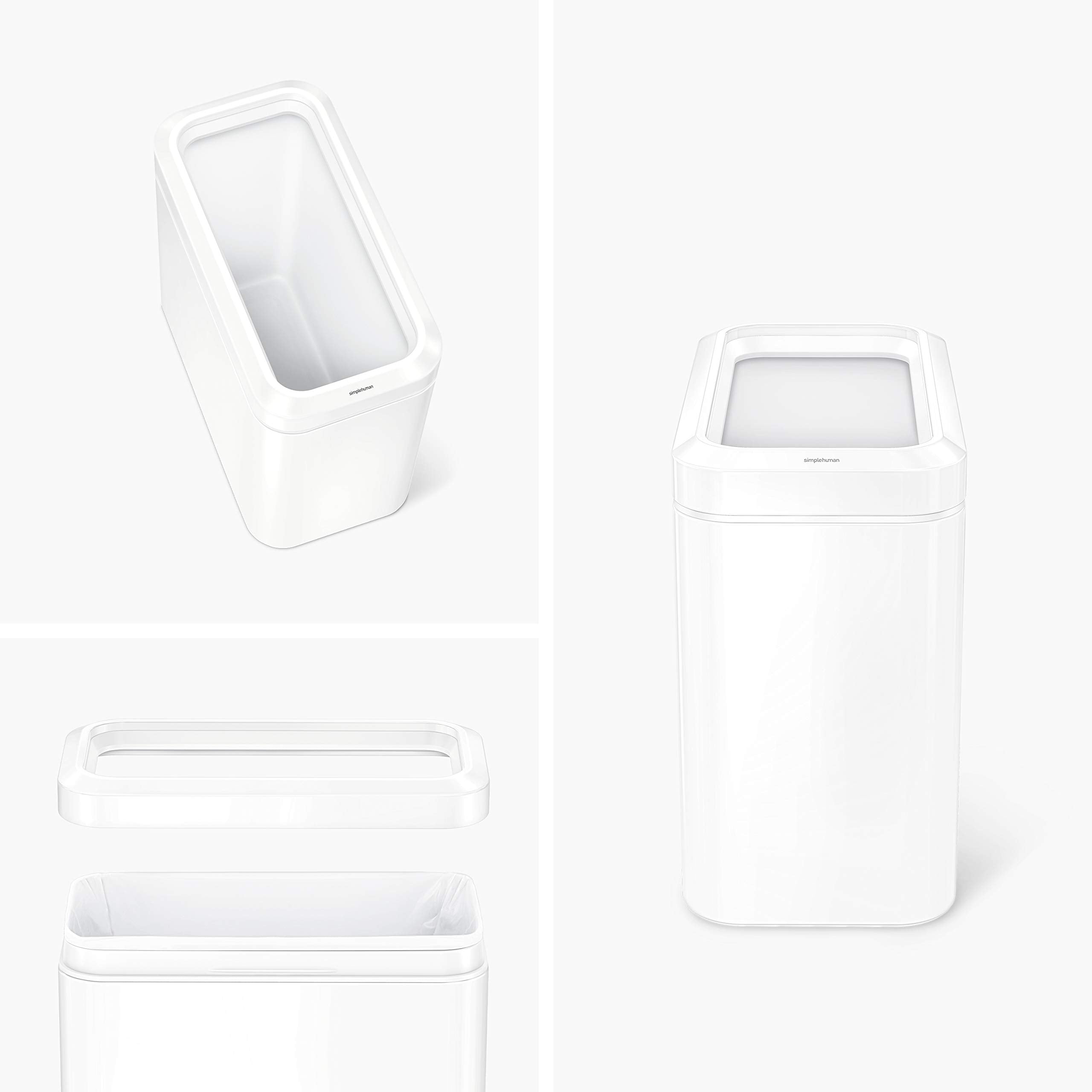 Simplehuman 25 Liter / 6.6 Gallon Slim Open Top Small Trash Can, Commercial Grade Heavy Gauge Office Trash Can, White Stainless