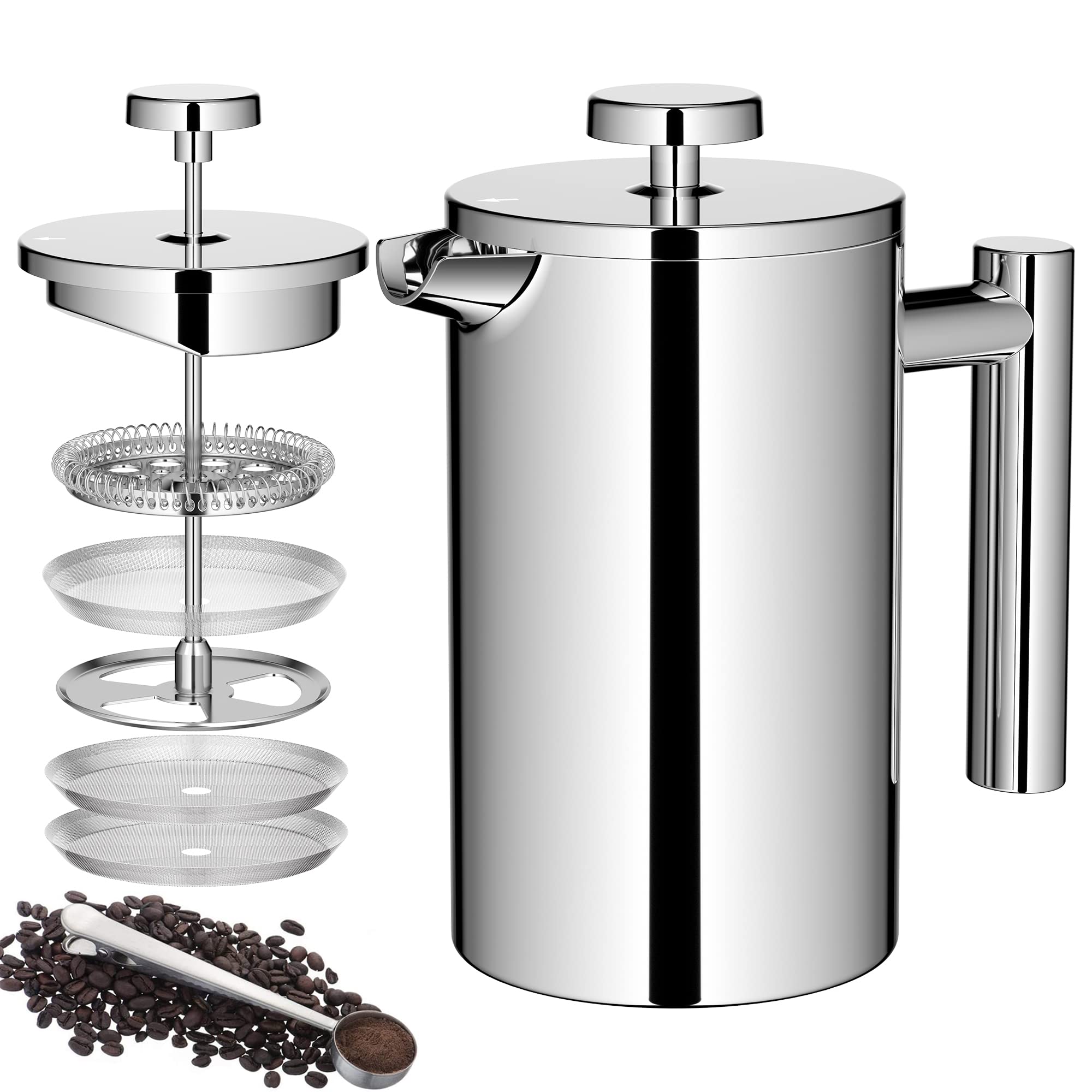 Meelio Small French Press Coffee Maker, Double-Wall Insulated French Press Coffee Press Stainless Steel, Included 2 Extra Fliter