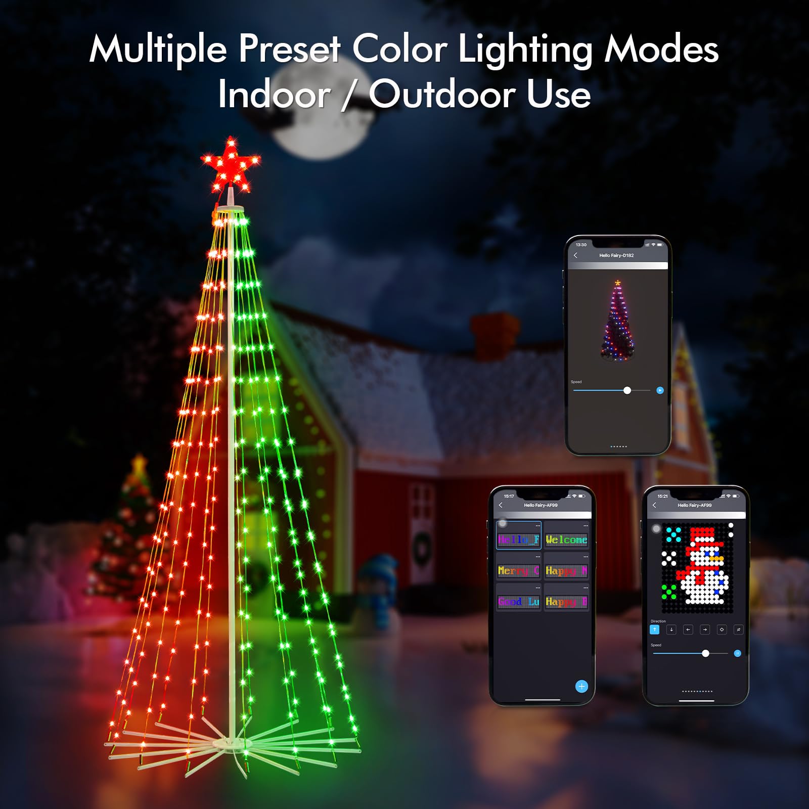 HOLILLUMA 6FT Outdoor Christmas Tree, RGB Color Changing Pre-lit Smart Cone Christmas Tree with LED Lights, App&Remote Control,