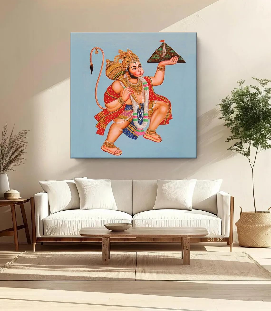 999Store Hanuman Carrying The Sanjeevani Mountain With Devotion - Canvas Painting | Ramayana Art, Hindu Mythology Decor, Hanuman