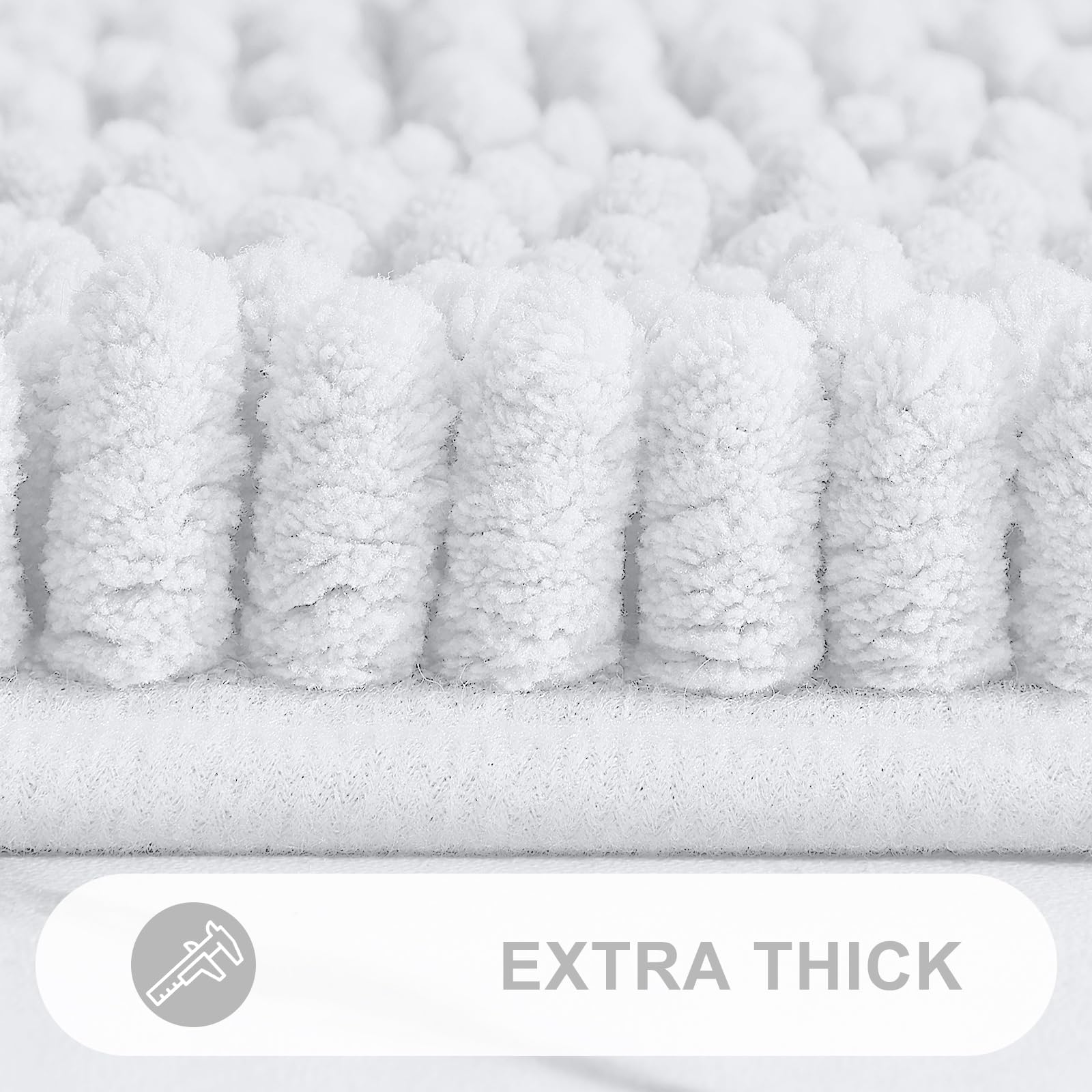 Grandaily Chenille Striped Toilet Rugs U-Shaped  Extra Soft and Absorbent Bathroom Rugs  Non-Slip Plush Shaggy Bath Rug  Machine Washable Contour Bath Mats for Toilet Base  24x20  White
