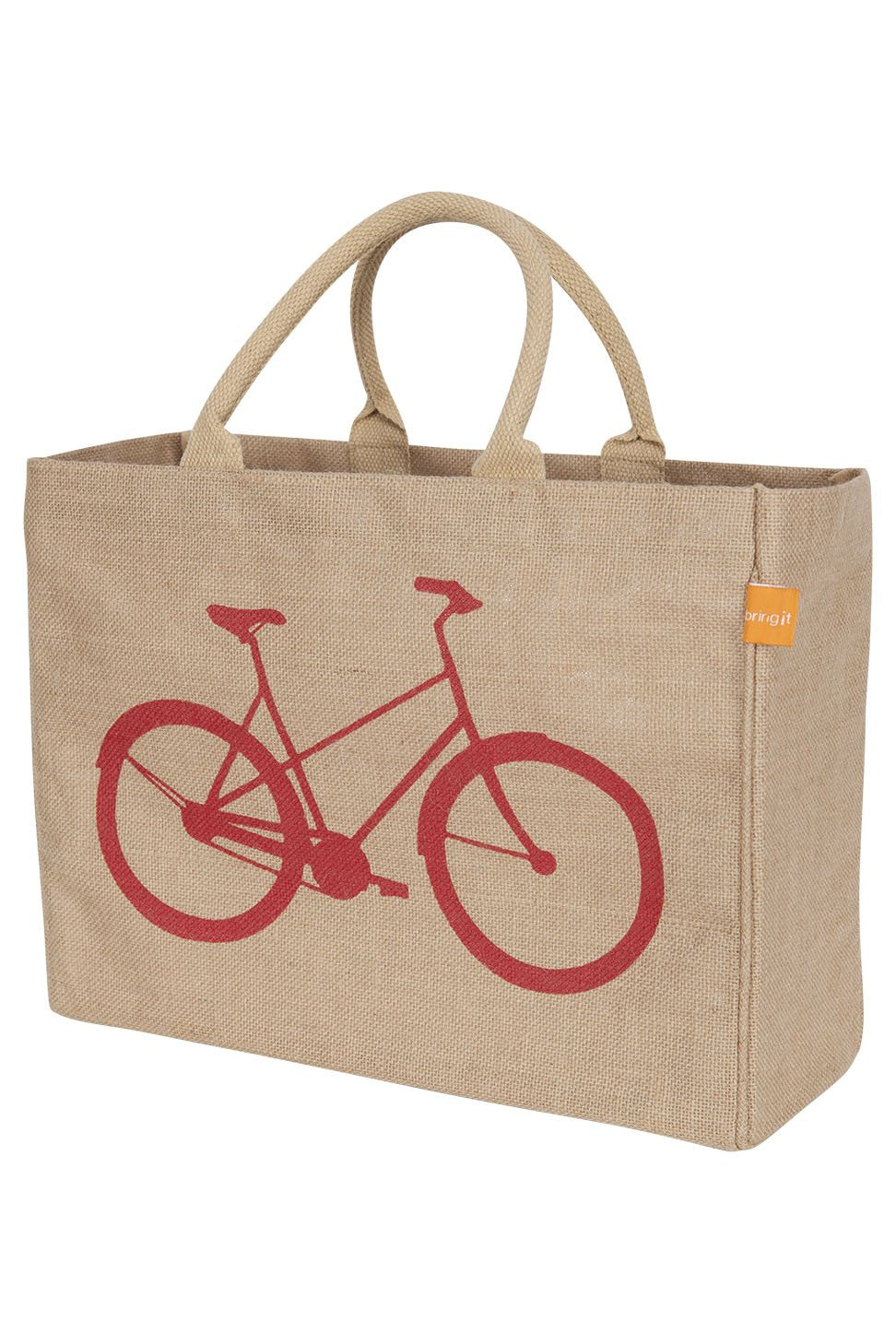 Kaf Home Jute Market Tote Bag With Bicycle Print, Durable Handle, Reinforced Bottom And Interior Zipper Pocket, Generous Capacit