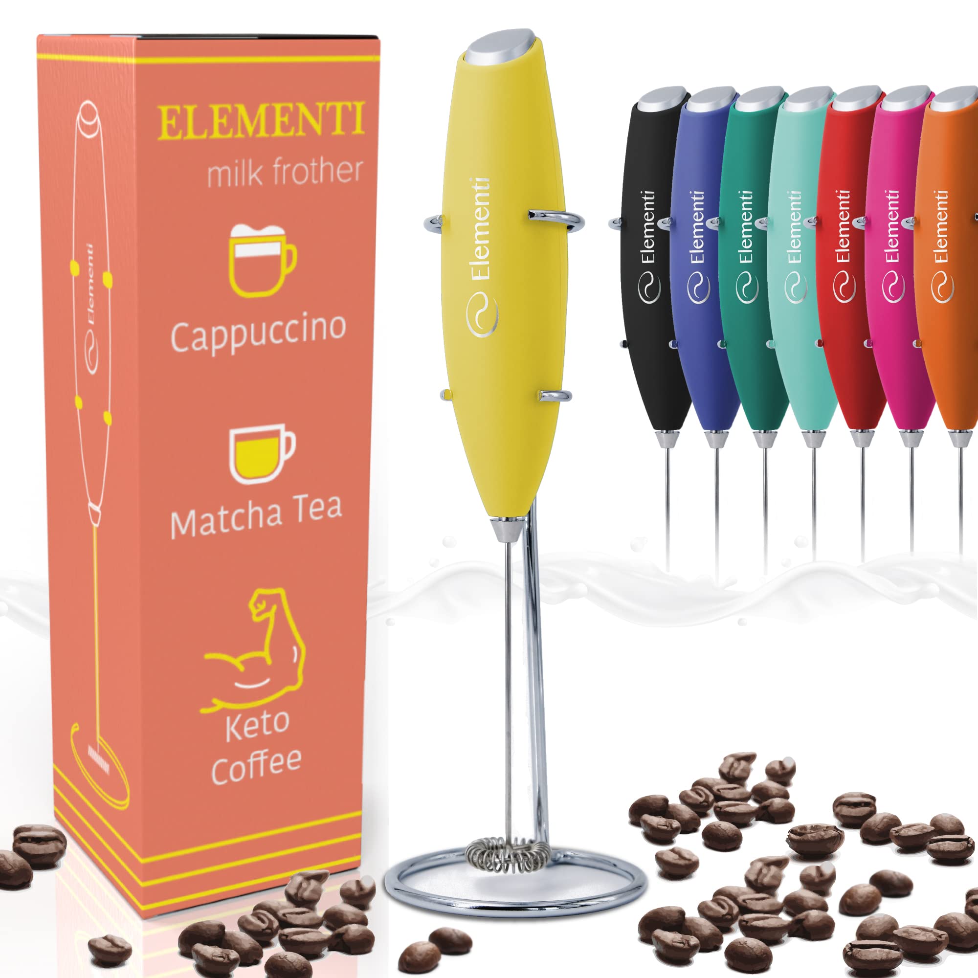 Elementi Milk Handheld Frother Wand - Coffee Mixer Wand - Coffee Mixer Wand - Coffee Frother Handheld - Cold Foam Frother - Offi