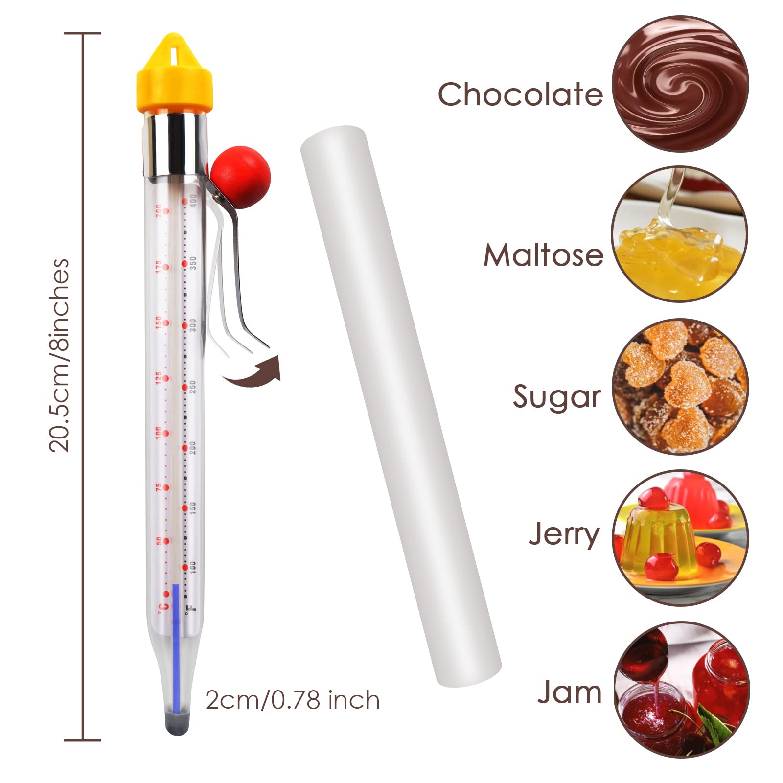 Candy Thermometer Sugar Thermometer With Pot Clip 8 Inches Syrup Thermometer With Hanging Clip Kitchen Accessories For Baking, C
