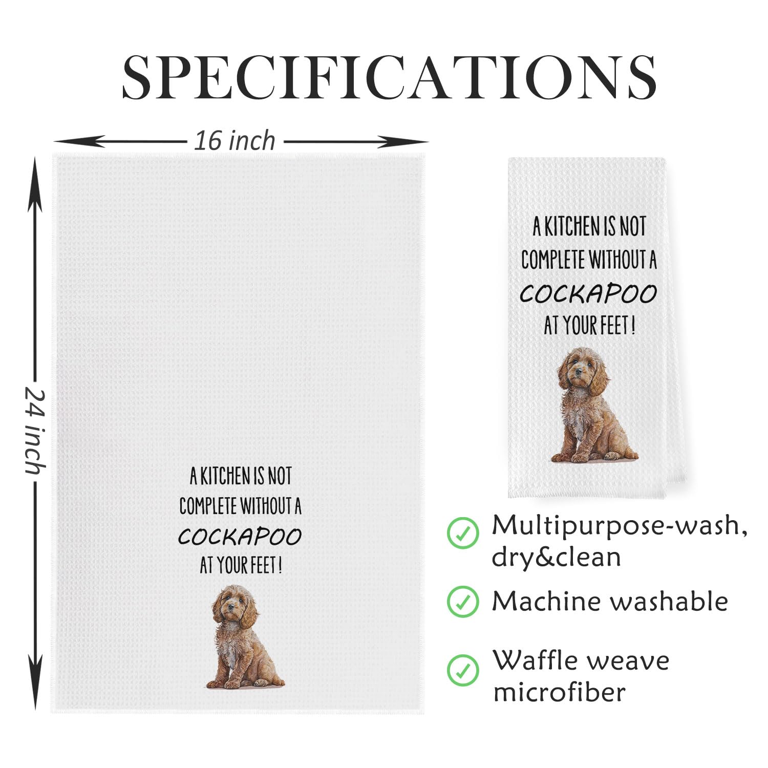 Geqtt Funny Cockapoo Dish Towels - 16x24 Inch, 100% Microfiber, Waffle Weave, Absorbent, Quick Drying, Casual, Cockapoo Color, K