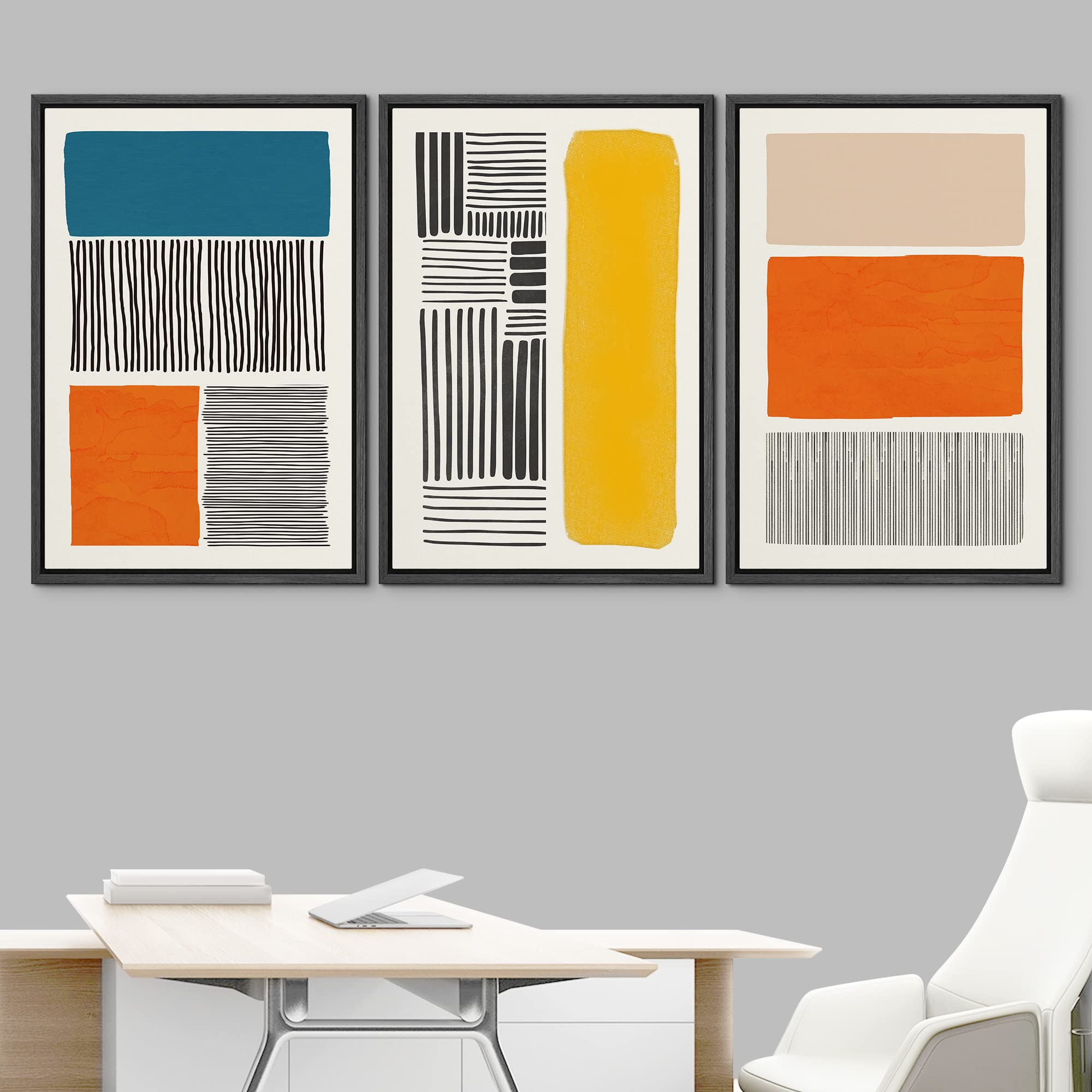 Idea4Wall Framed Canvas Print Wall Art Set Mid-Century Bright Color Block Collage Abstract Shapes Illustrations Minimalism Bohem