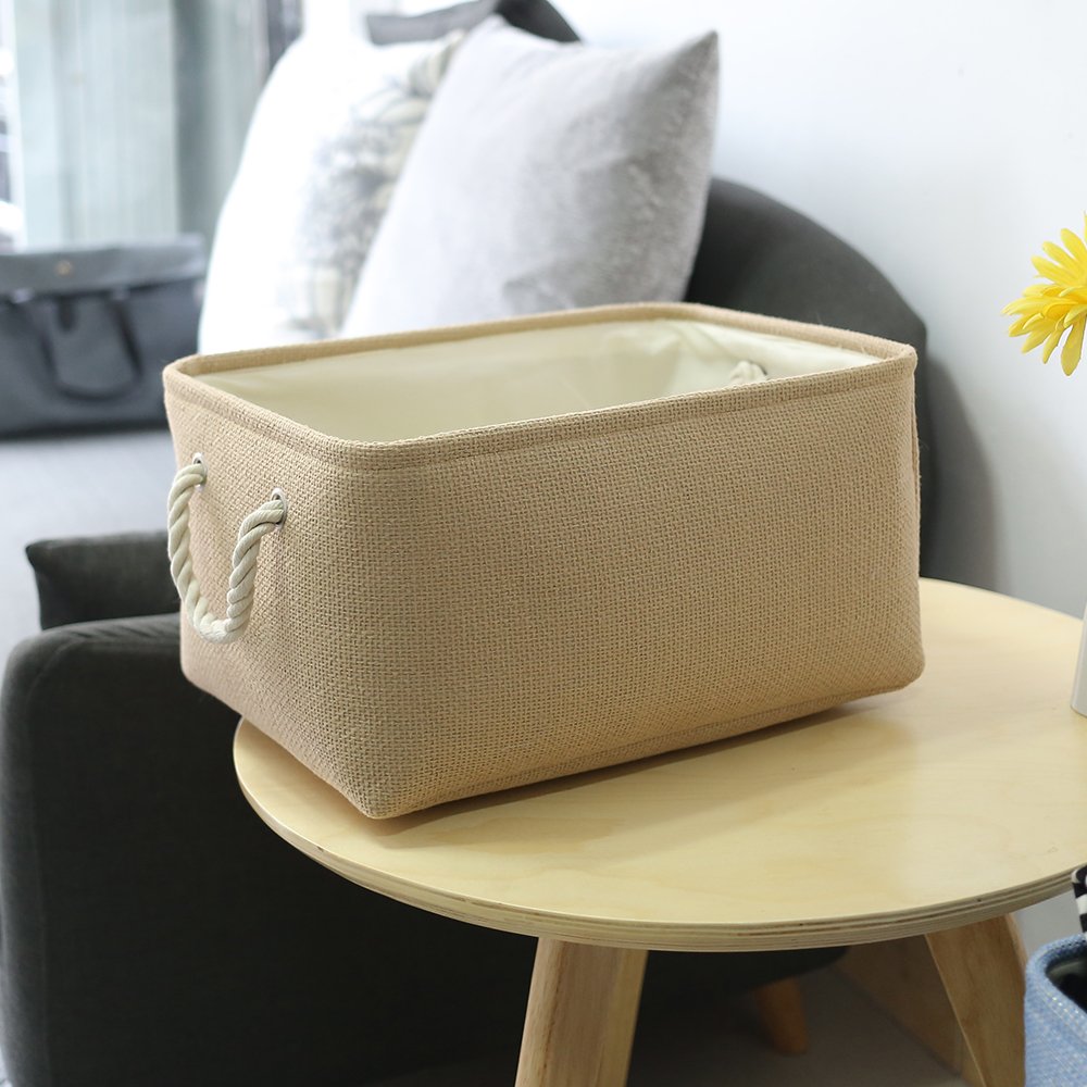 Thewarmhome Decorative Basket Rectangular Small Storage Basket Fabric Storage Bin Organizer Basket With Handles For Clothes Stor