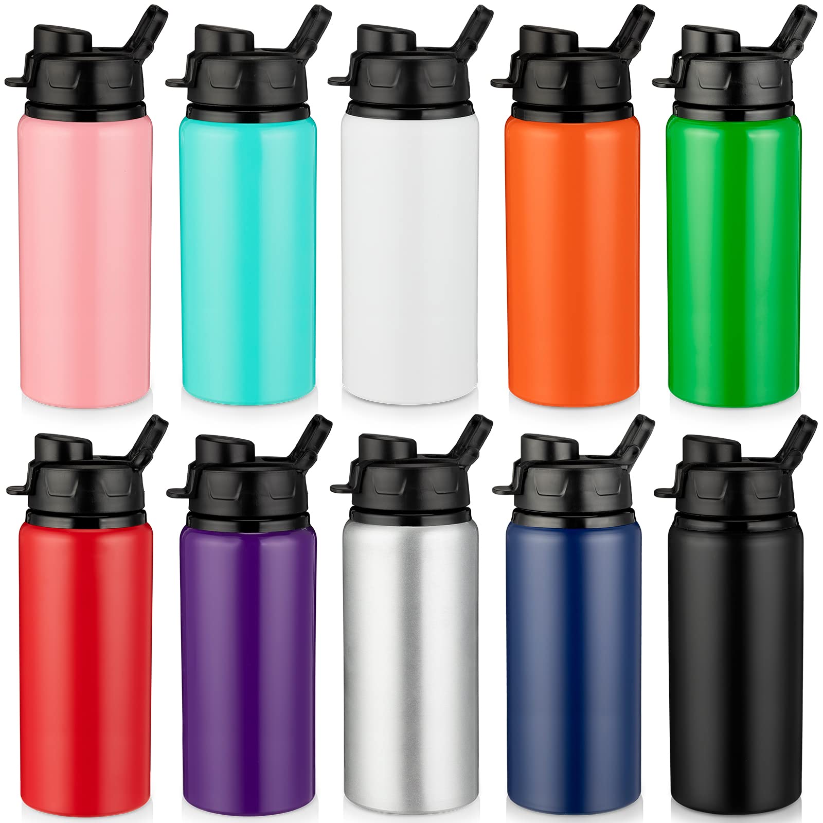 Shellwei 10 Pcs Aluminum Water Bottle 17 oz with Snap Lids, Multicolored
