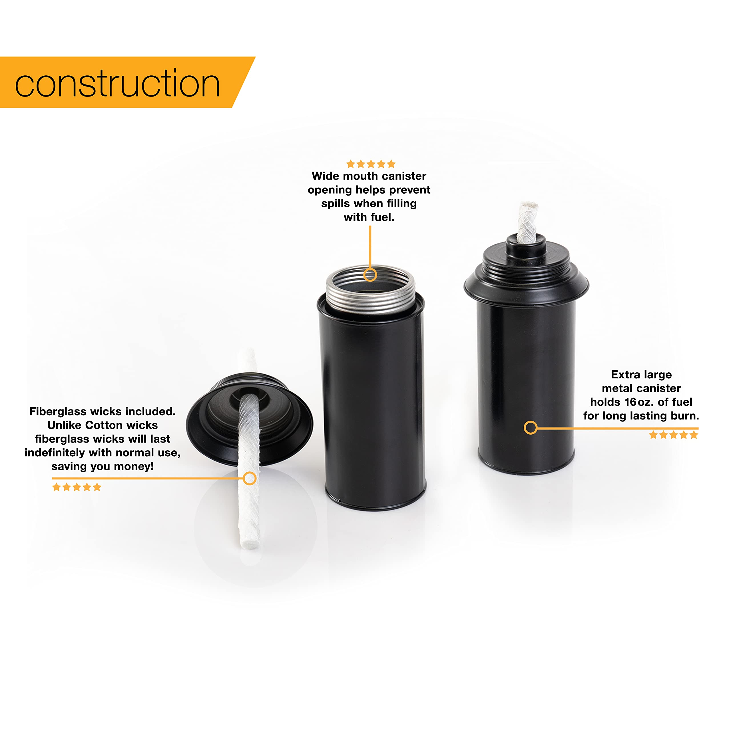 Backyadda Torch Replacement Canisters (16 Oz). Compatible With Tiki Brands (Bamboo And Most Metal Styles). Easy Fill Opening. 4-