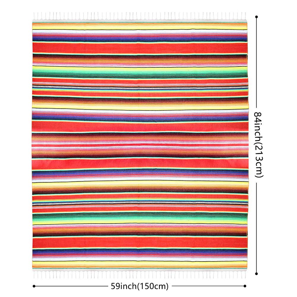 Fowecelt Mexican Serape Blanket Tablecloth 59 x 84 Inch for Mexican Party Wedding Decorations Outdoor Picnics Dining Table  Large Square Fringe Cotton Handwoven Table Cloth