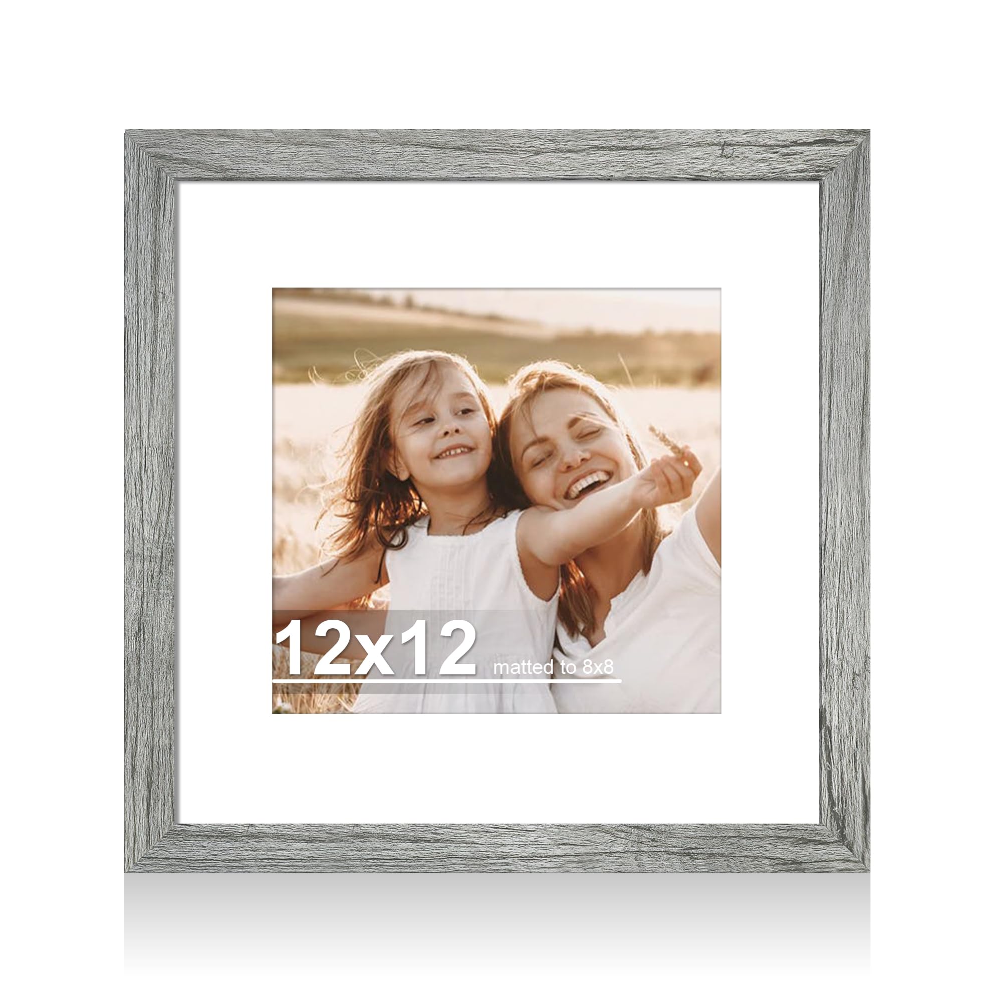 Hongkee 12x12 Picture Frame with Real Glass - 8x8 Wooden Frame with Mat, Horizontal and Vertical Display for Wall or Tabletop (G