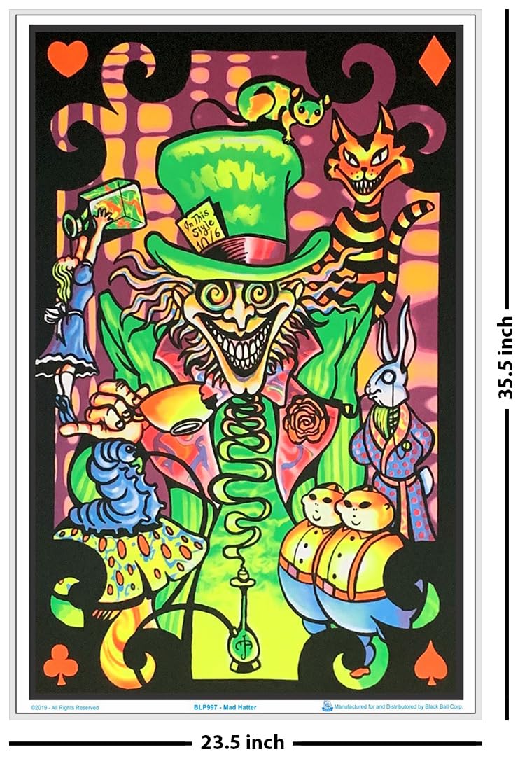 Mad Hatter Collage - Alice In Wonderland - Laminated Blacklight Poster - 23.5'' X 35.5''
