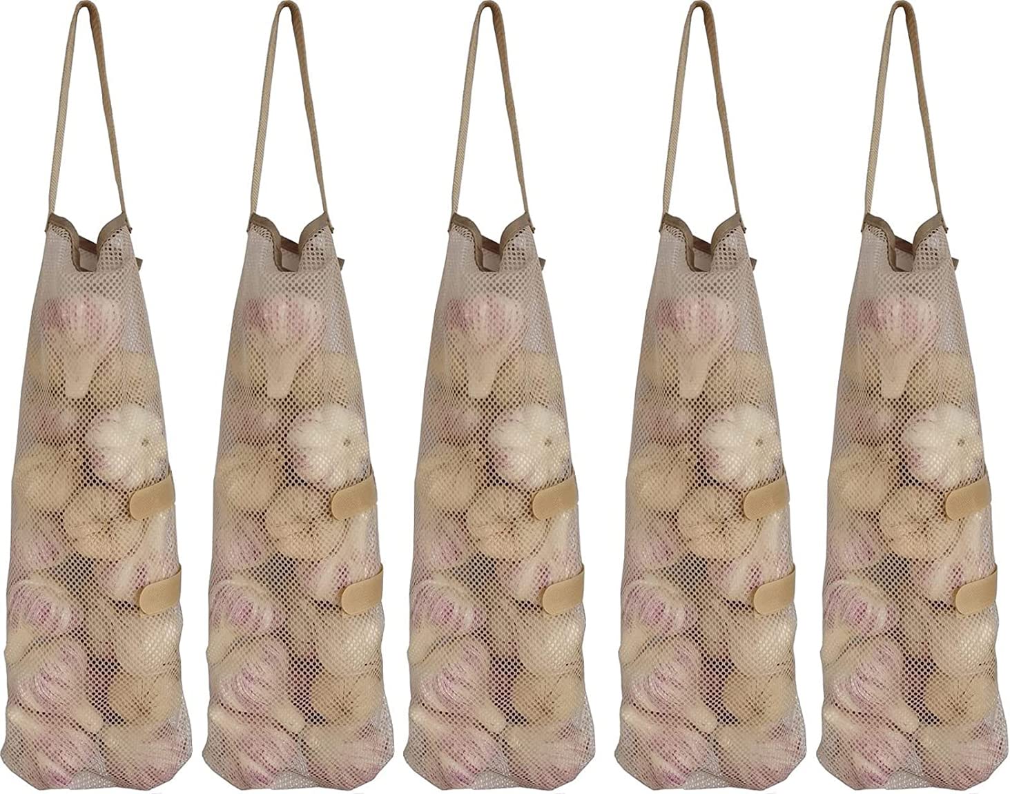 Ahyuan Hanging Mesh Storage Bags 5 Pack Onion Bags Mesh Garlic Net Bags Potatoes Bags Long And Large Reusable Net Storage Produc