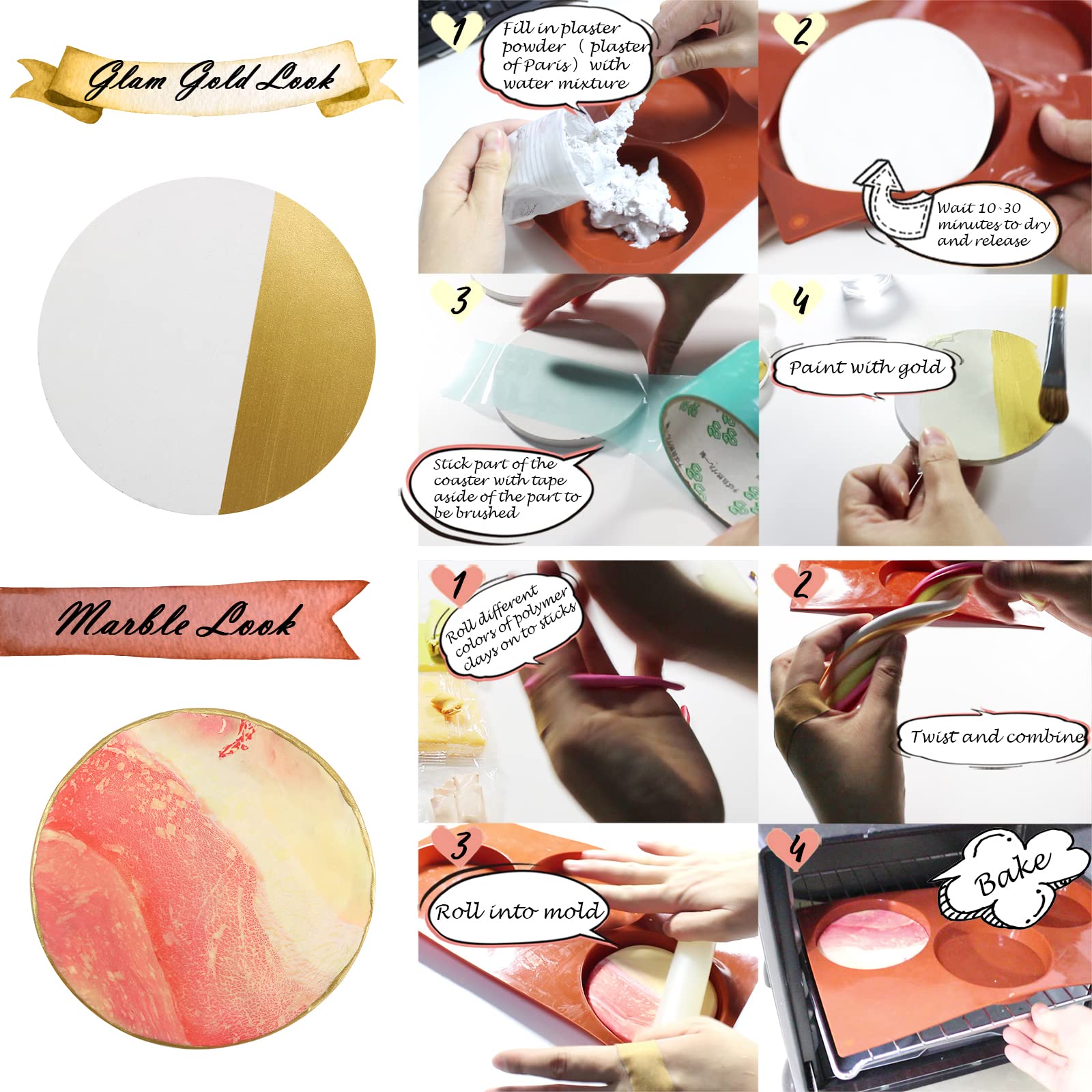Funshowcase 6-Cavity Mini Disc Cake Pie Custard Tart Resin Coaster Silicone Mold 3-Inch Small Fluted